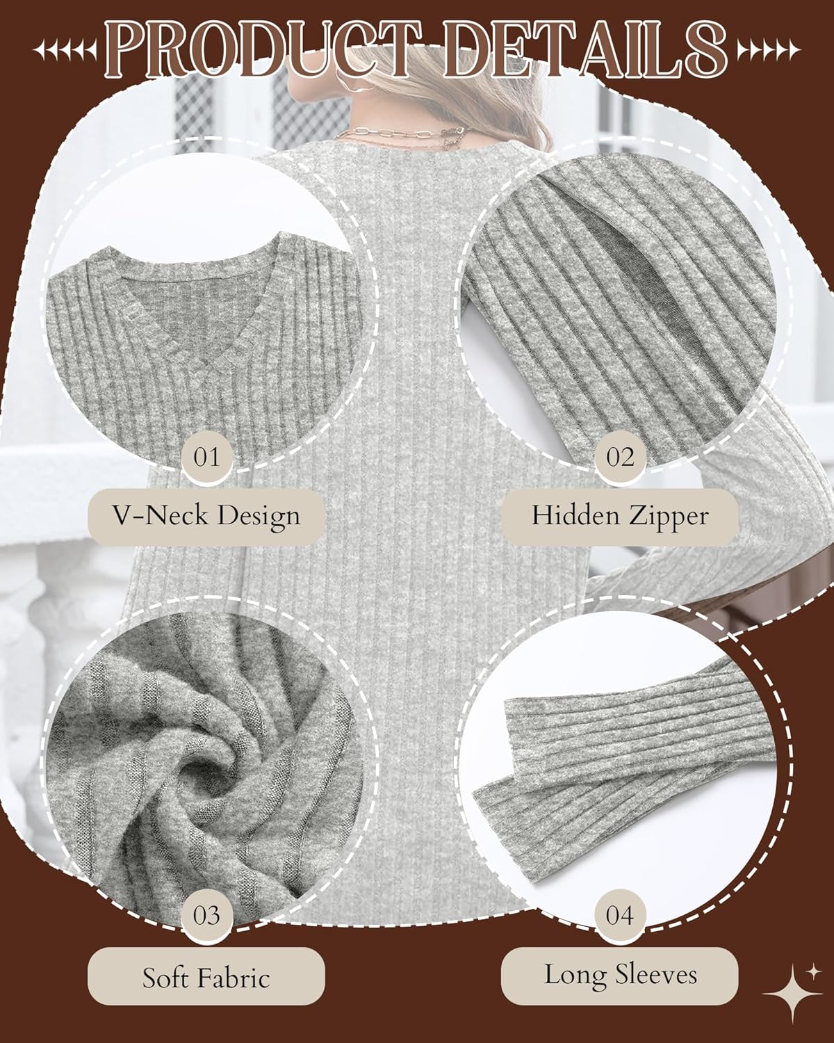 4 Pack Women's Maternity Nursing Tops, V Neck Breastfeeding Sweaters Long Sleeve Hidden Zipper Shirts - Image 6