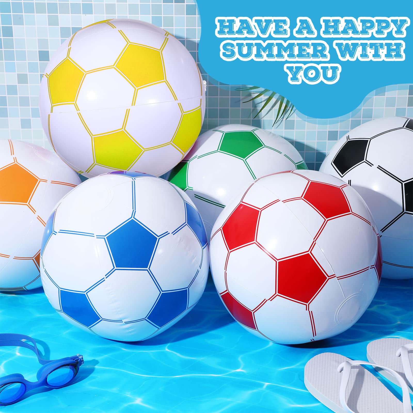 24 pelotas inflables de playa de fútbol de 16 pulgadas, bolas de playa a granel para fiestas de fútbol de verano, juegos de piscina para deportes al aire libre, suministros de decoración de 2