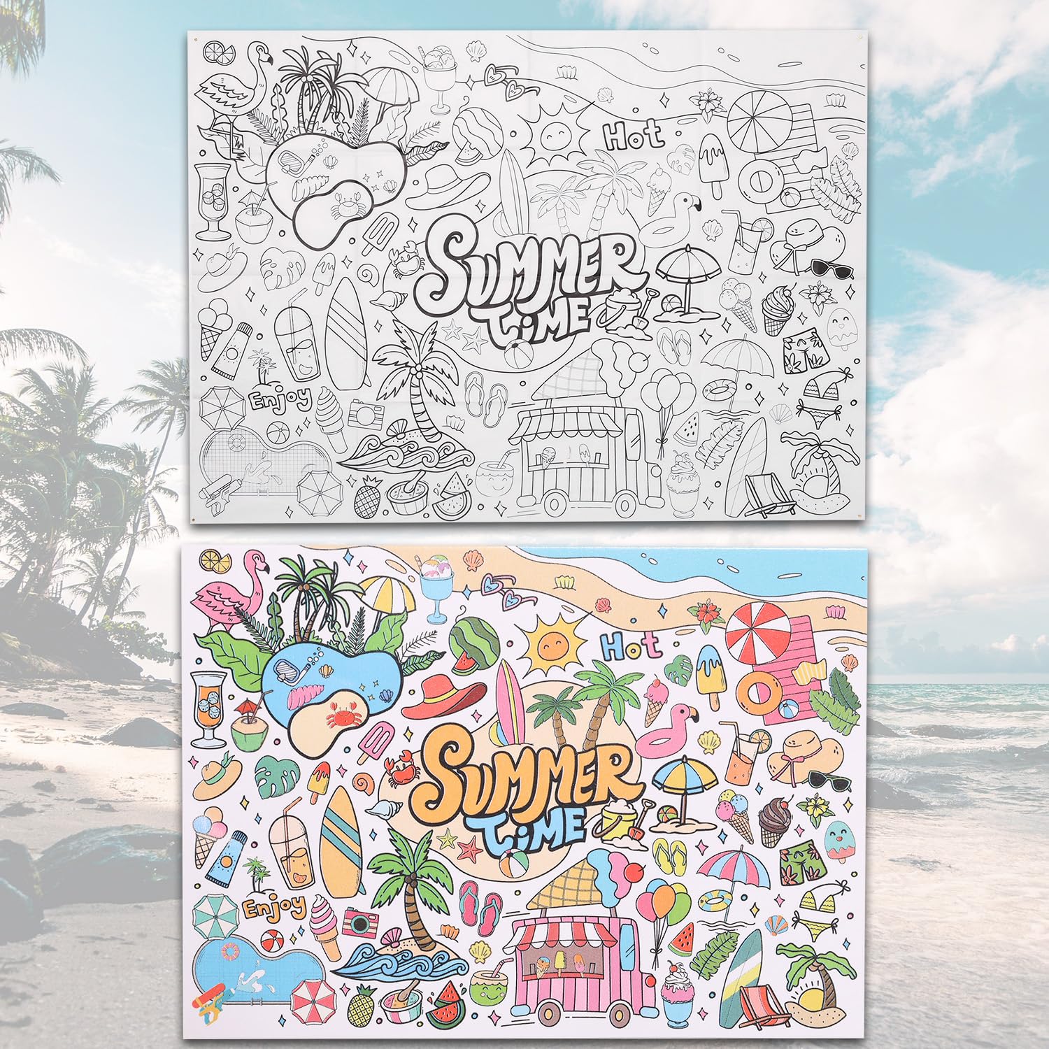 Hawaiian Coloring Poster, 43.3x31.5in Giant Summer Time Coloring Tablecloth Jumbo DIY Blank Paper Banner Large Wall Art for Kids Crafts Games Party Decorations Classroom Activities Supplies - Image 3