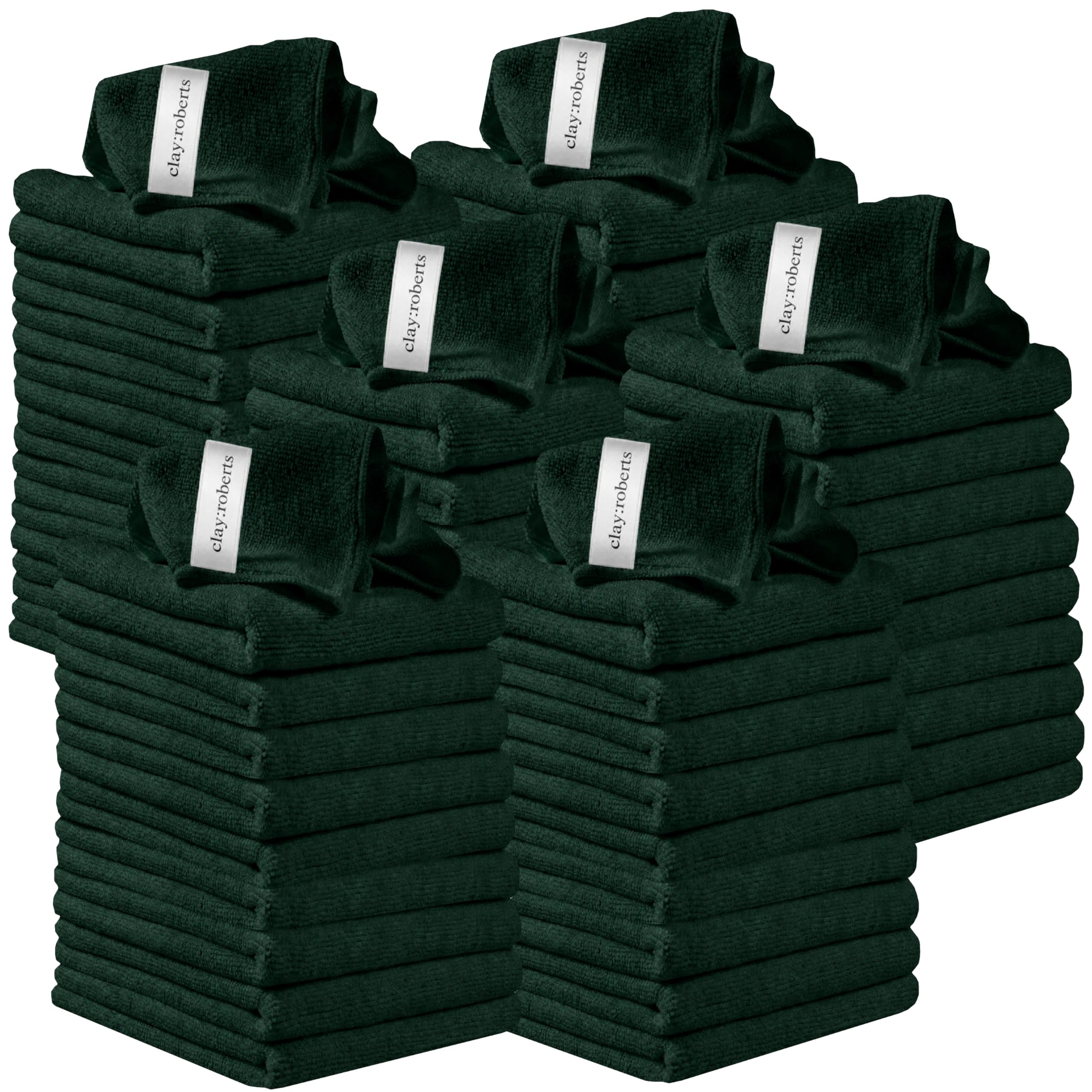 Clay Roberts Microfibre Cleaning Cloths, 40cm x 30cm - Pack of 60, Sage Green, Machine Washable, Polishing, Waxing & Dusting Cloth, Lint-Free, Kitchen Towel, Car Cleaning, Microfiber