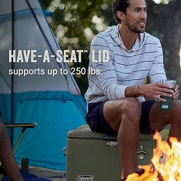 Coleman Reunion Premium Portable Cooler 54qt Steel Belted Leak-Resistant Heavy-Duty Latch Handles & Drain Built-in Bottle Opener Perfect for Camping Tailgating Beach & Picnic
