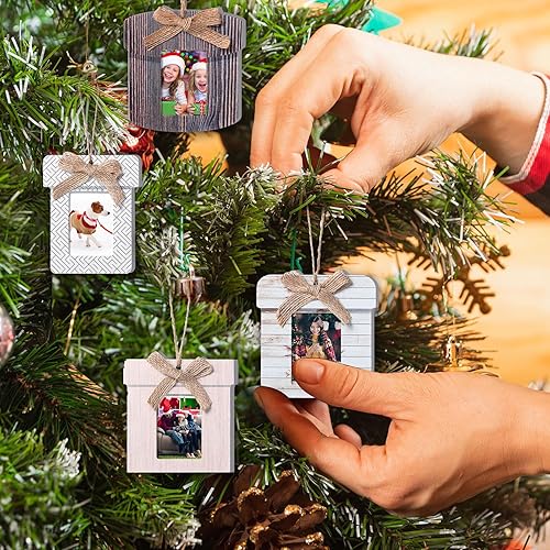 Miniatura 4 de 12 marcos de fotos de madera de Navidad, adornos de Navidad para fotos familiares, adornos de Navidad para colgar, marco de árbol de Navidad, caja