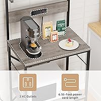 Vista 4 de JAMFLY Estante para hornear de cocina con toma de corriente, soporte para microondas con 6 ganchos en forma de S, barra de café de 4 niveles