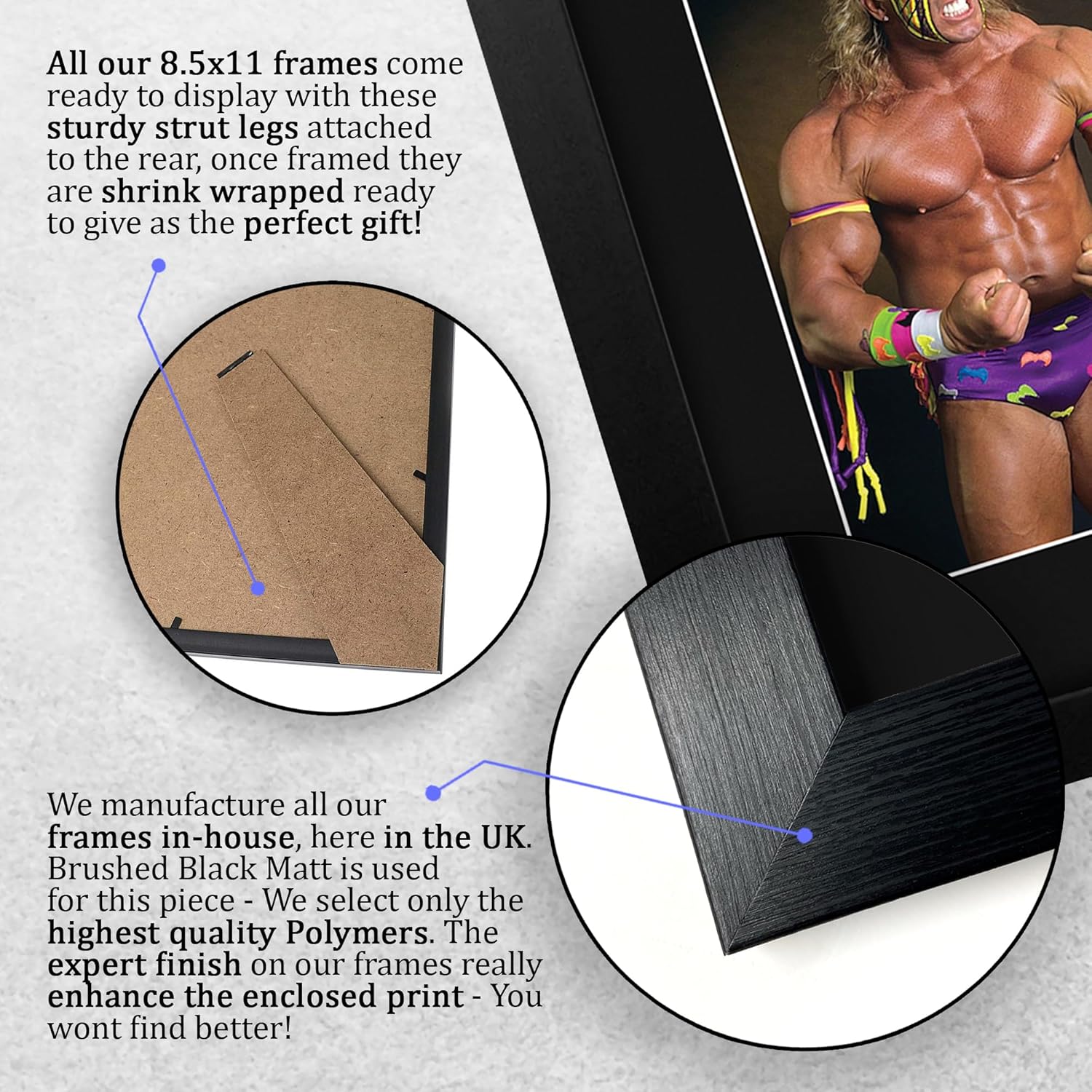 HWC Trading The Ultimate Warrior Framed Gift Signed Printed Autograph WWF WWE Wrestling Print Photo Picture Display - US Letter Size