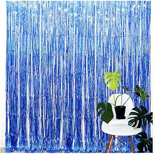 Blue Iridescent Party Decorations Supplies Favors,Iridescent Party Supplies,Tinsel Foil Fringe Curtains Fun Photo Booth Props,Birthday Wedding Party Window Door Decorations( (W)3.2*(H)6.5 Ft, 2 PACKS)