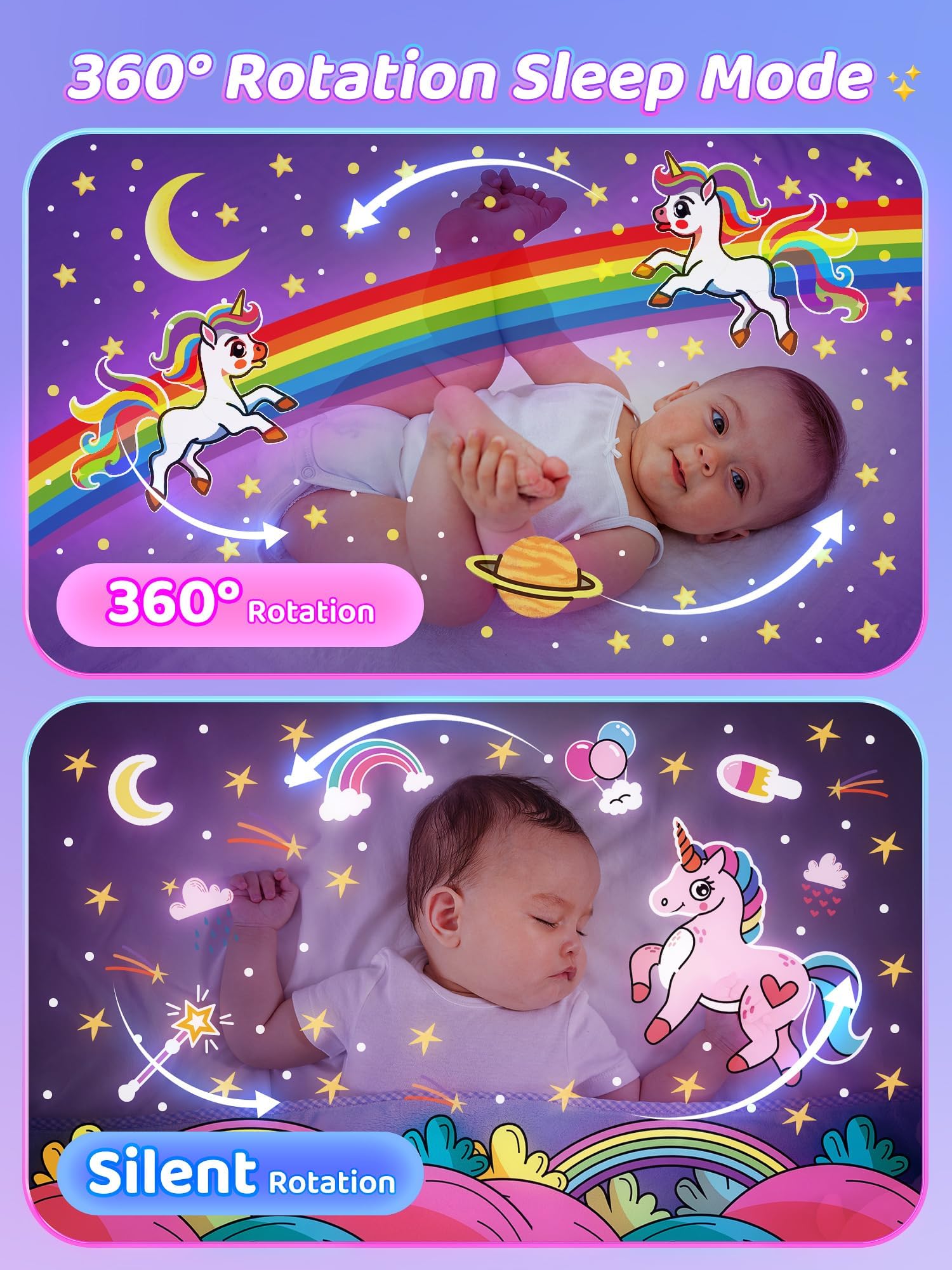 Luce notturna con proiettore cielo stellato, motivo unicorno, in confezione regalo, regalo di Natale per bambini e bambine