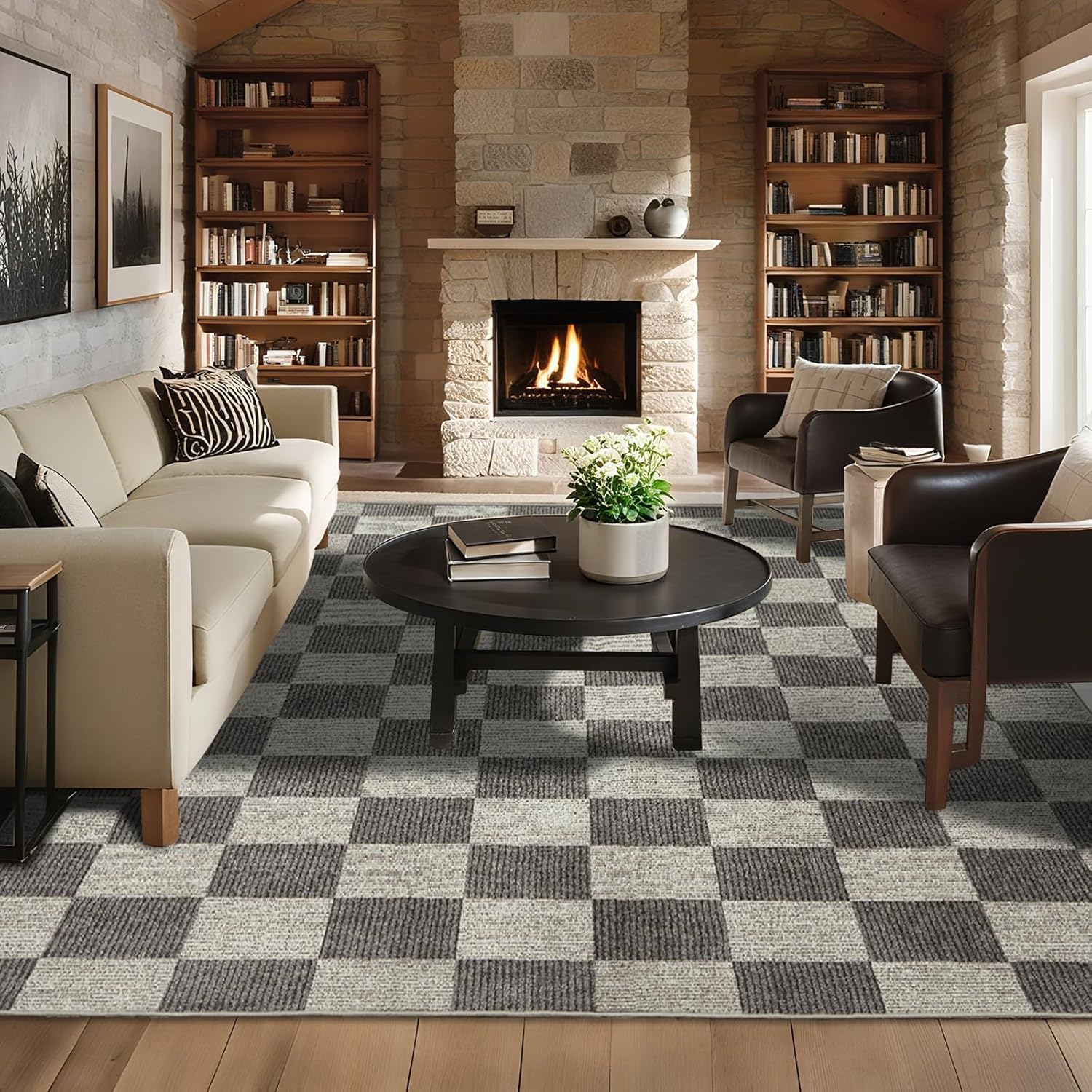 Checkered Rug 8x10 Washable Soft Rug Low-Pile Boho Rugs for Living Room with Non-Slip Backing for Bedrooms, Classroom, ?Dining Room, Office, Kids Playroom 8x10 feet Khaki