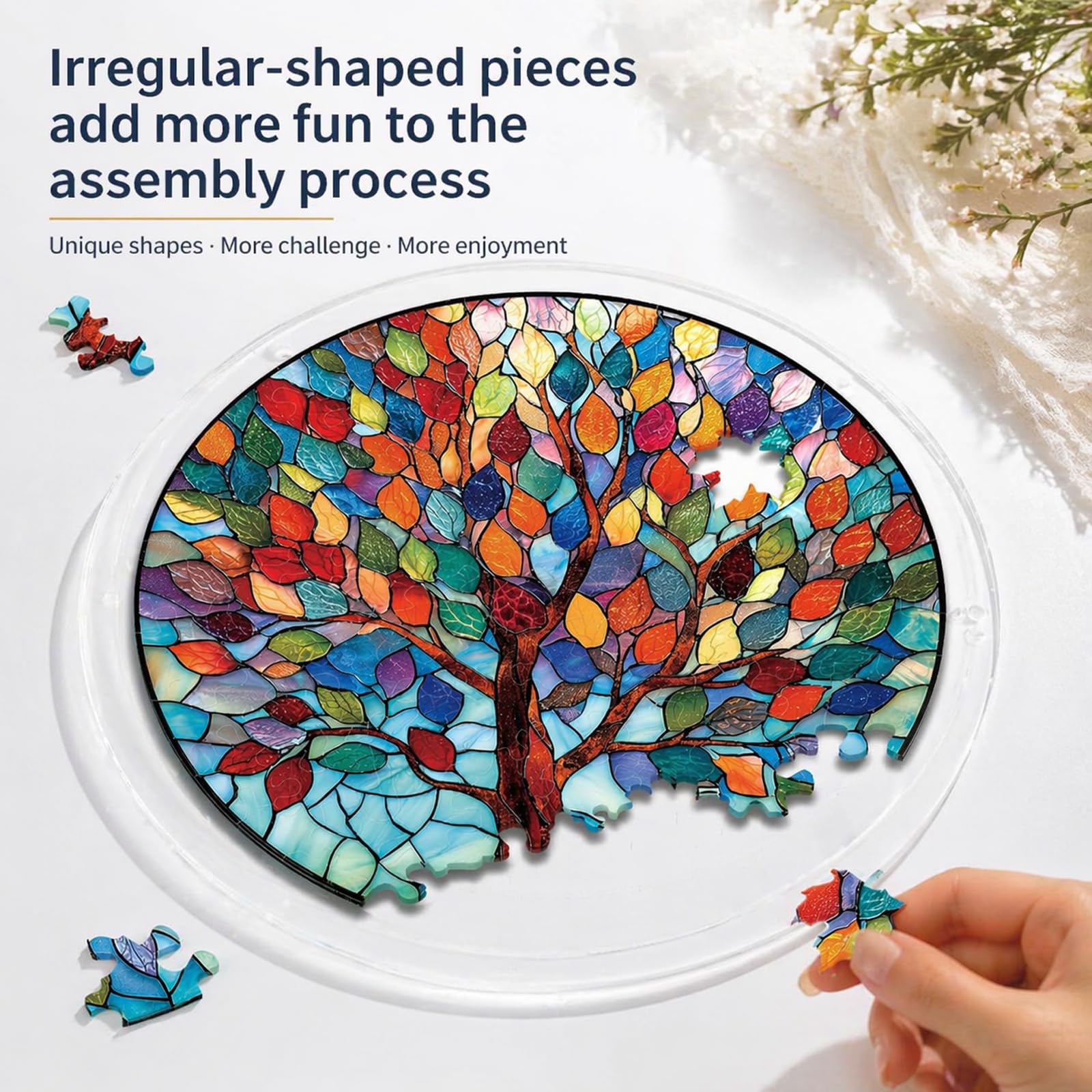Acrylic Puzzle Suncatcher 83 Pieces, 7.4 Inch, DIY Window Hanging Decoration for Home & Garden, for Women, Men, and Moms, Ideal for Birthday or Home Decor,Style d,S (7.4in) — view 2