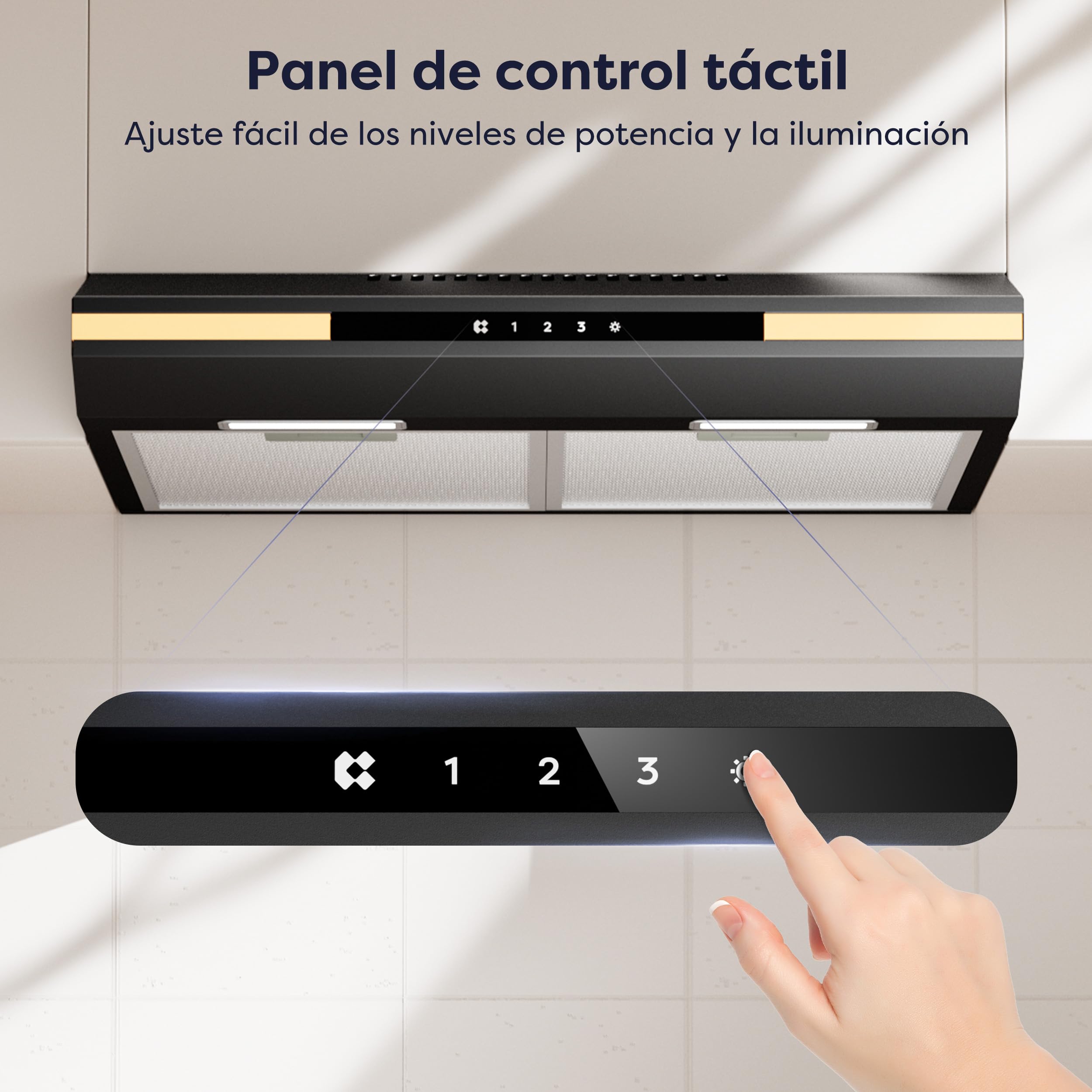 CIARRA CBCB6921 Campana Extractora 60 cm Clase A+ Luz Ambiental Adicional | Pantalla táctil Cocina Extractora Integrada 3 Niveles 300m³/h con Filtro de Carbón CBCF011 Negra