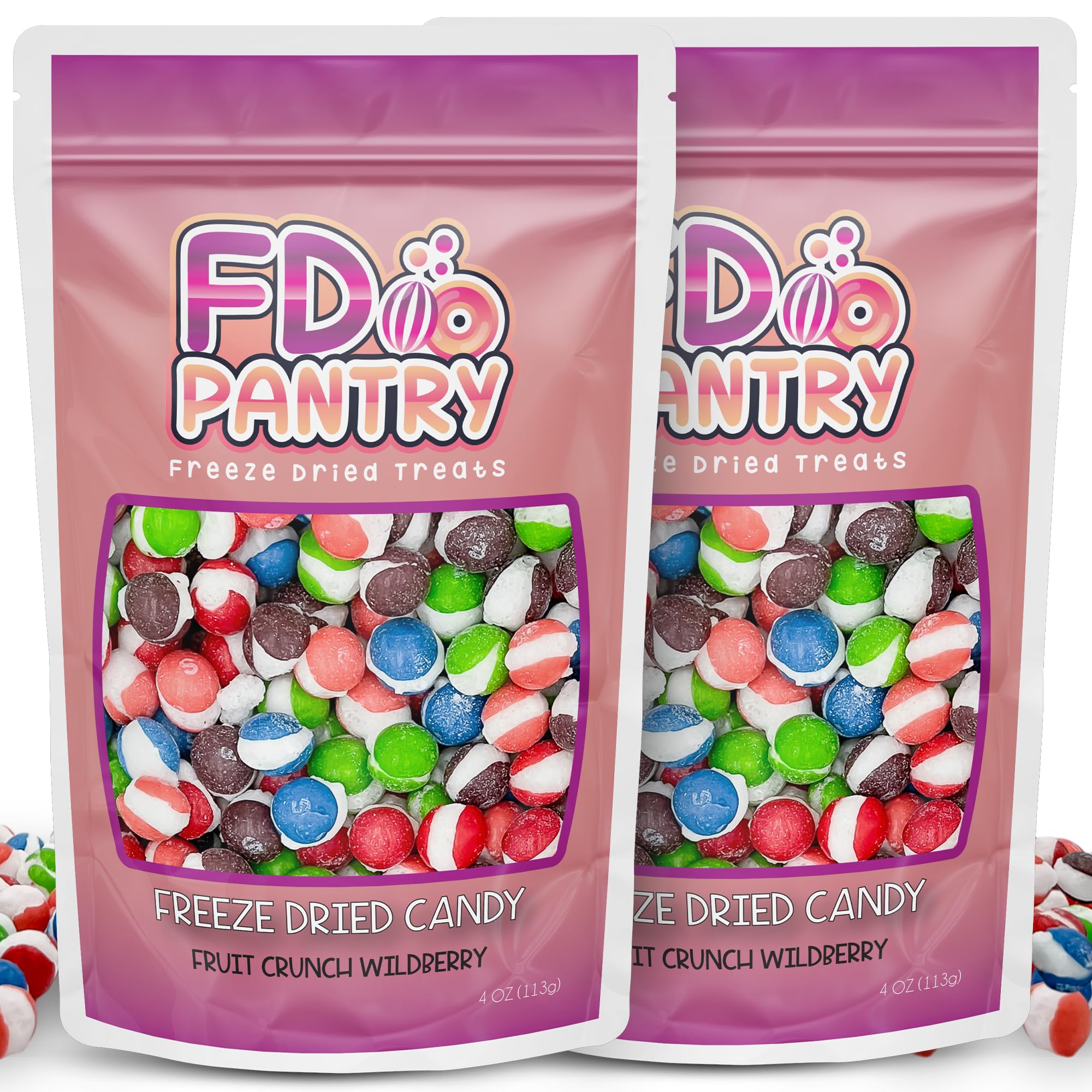 Freeze Dried Candy Fruit Crunch Wildberry, 4 oz, 2 Pack, Assorted Berry Punch, Melon, Strawberry, Cherry, Raspberry, Gift Bag
