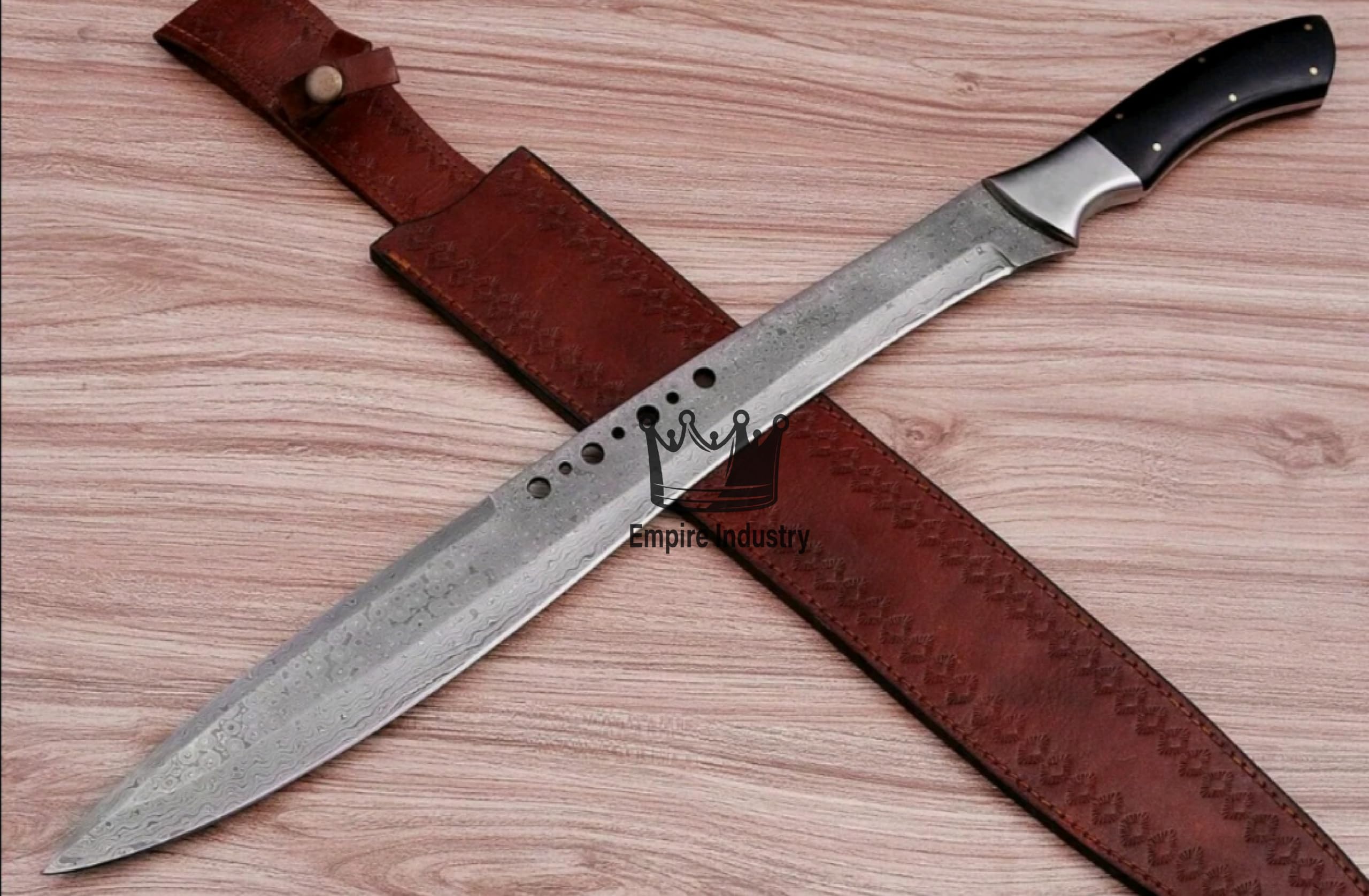 Empire - 30 Inch Long Handmade Damascus Steel Full Tang Hunting Sword with Sheath - Micarta Grip - Sharpe Edges - Hunting Sword - Hand Forged Falchion Sword - Best Gift for Him