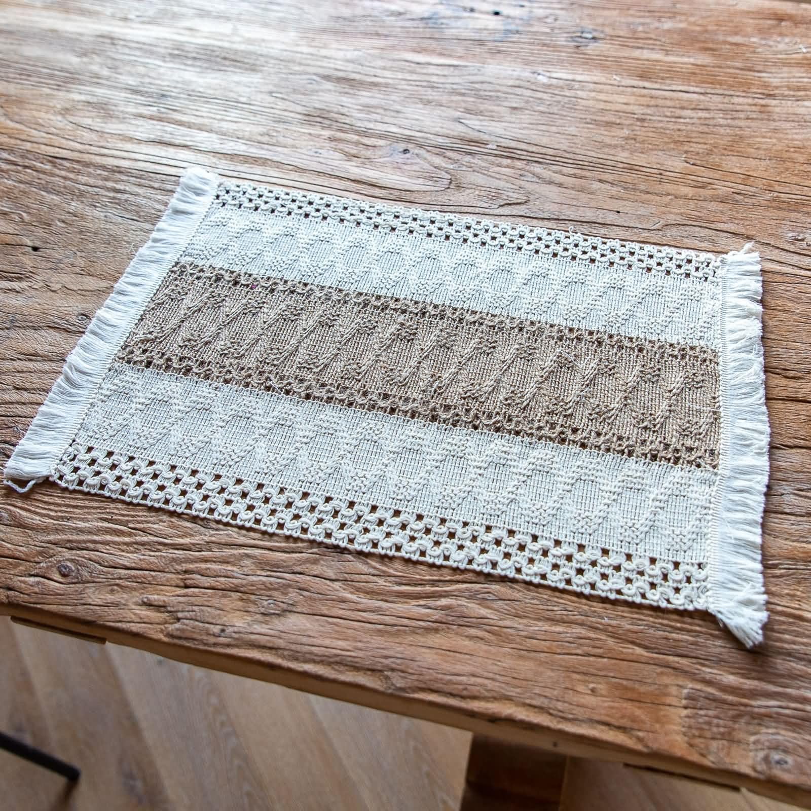 6er Tischsets, 30 x 50 cm Beige Braun Platzset Abwaschbar Leinen Baumwolle Rechteck, Rechteck mit Raute Gewebt und Quasten