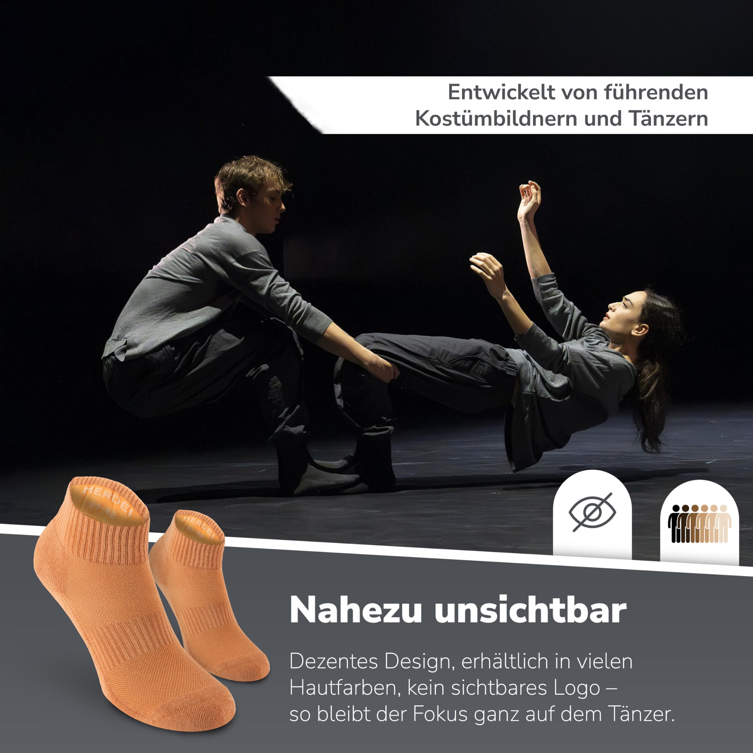 Safersox Tanzsocken kurz, 3 Paar, Hautfarbe Cinnamon, Damen & Herren, 39-42