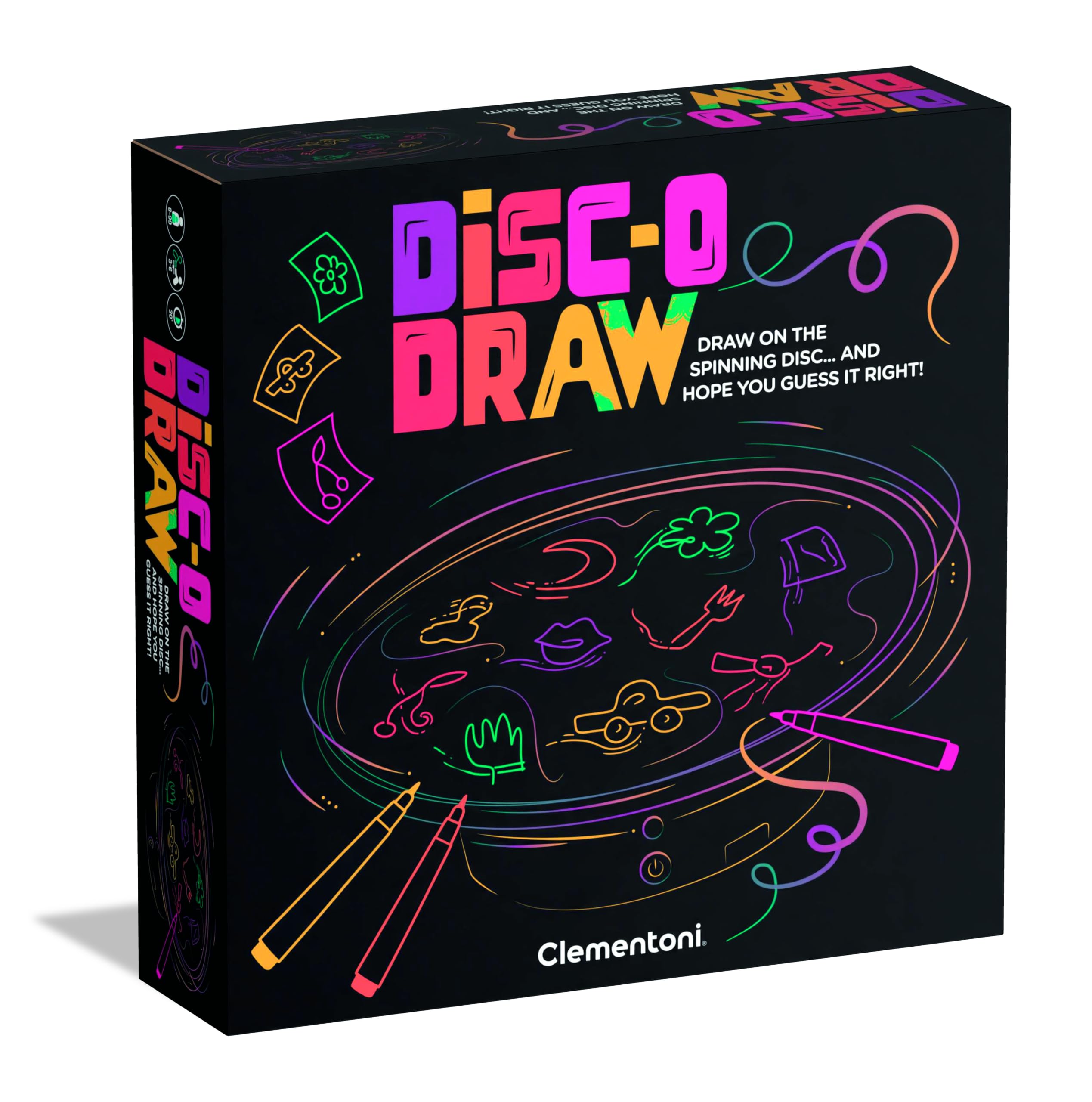 Clementoni Disco Draw Party Game, Hilarious Drawing Board Game for Groups, Rotating Board, Simultaneous Play, Ages 8+, English Version, 75187