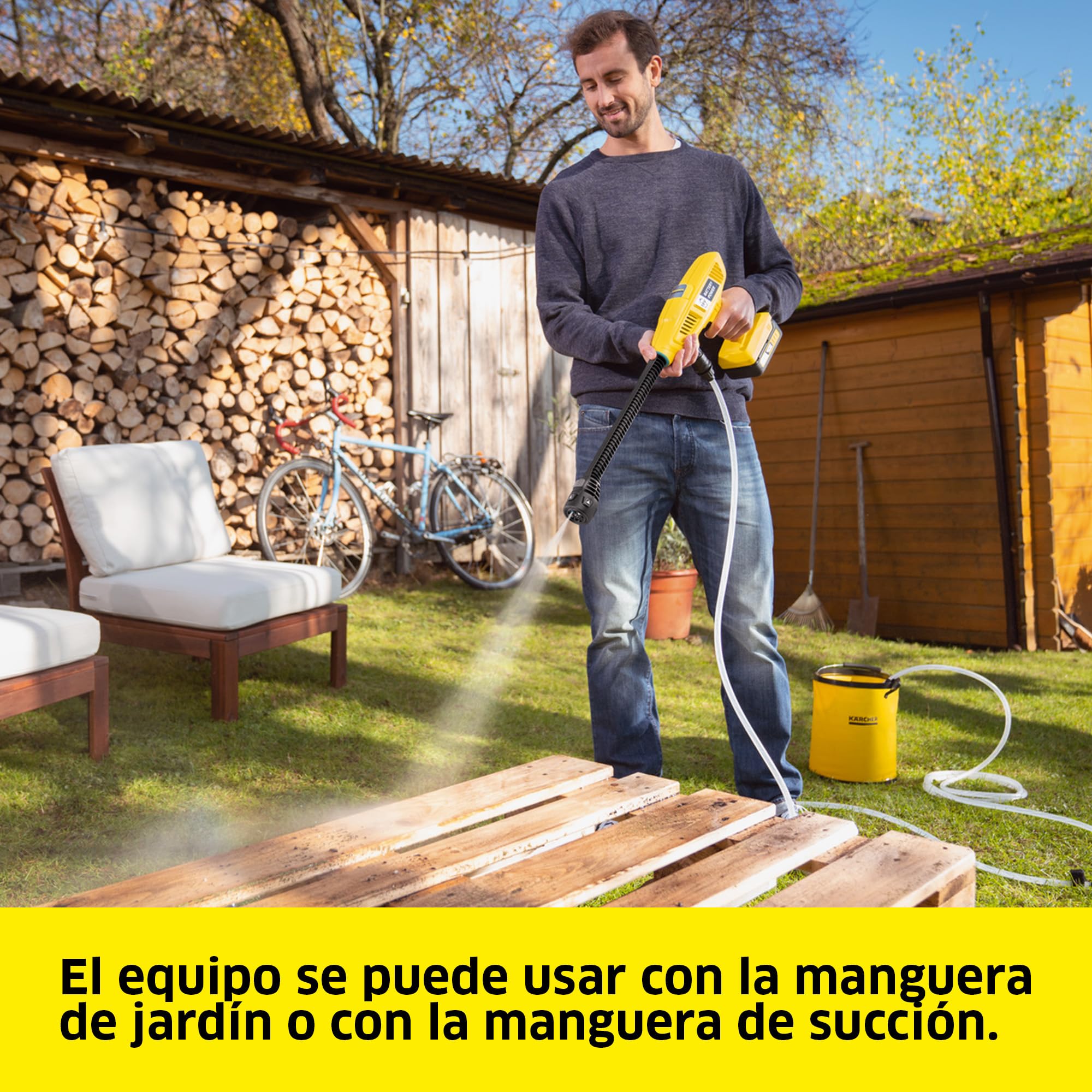 Kärcher Hidrolimpiadora Portátil a Batería KHB 4-18 Plus Battery Set, presión máxima de 21 bares, caudal de 170 l/h, autonomía de hasta 14 minutos, batería 18 V y cargador incluidos, depósito plegable