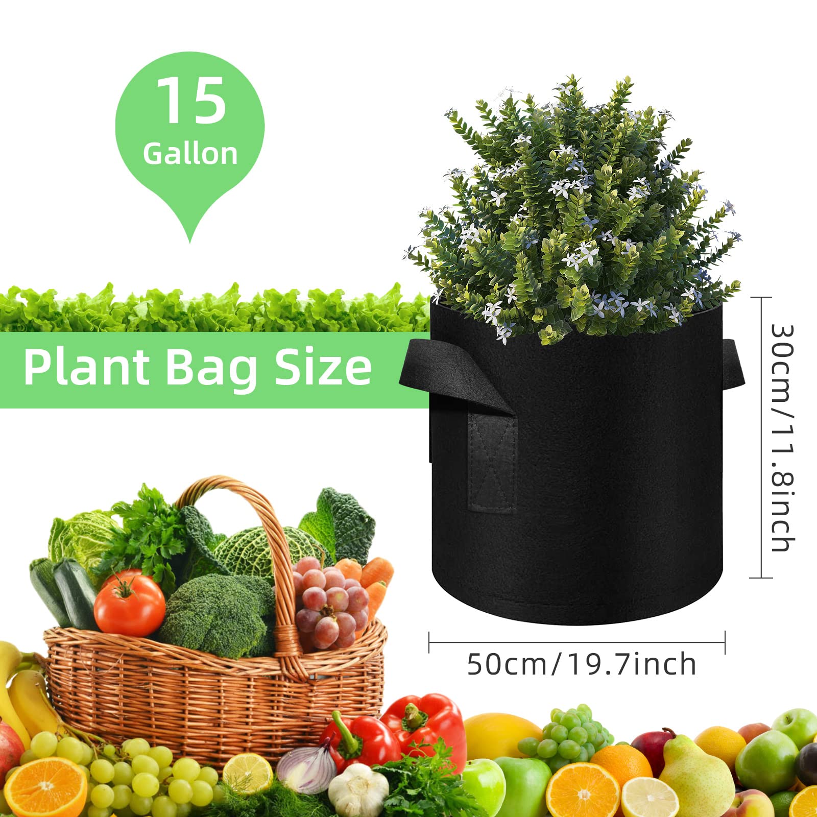 Bolsas de cultivo de plantas de 15 galones, paquete de 10 bolsas de cultivo para verduras, bolsa de cultivo de macetas de tela no tejida transpirable, bolsas de plantas para patatas, tomates,