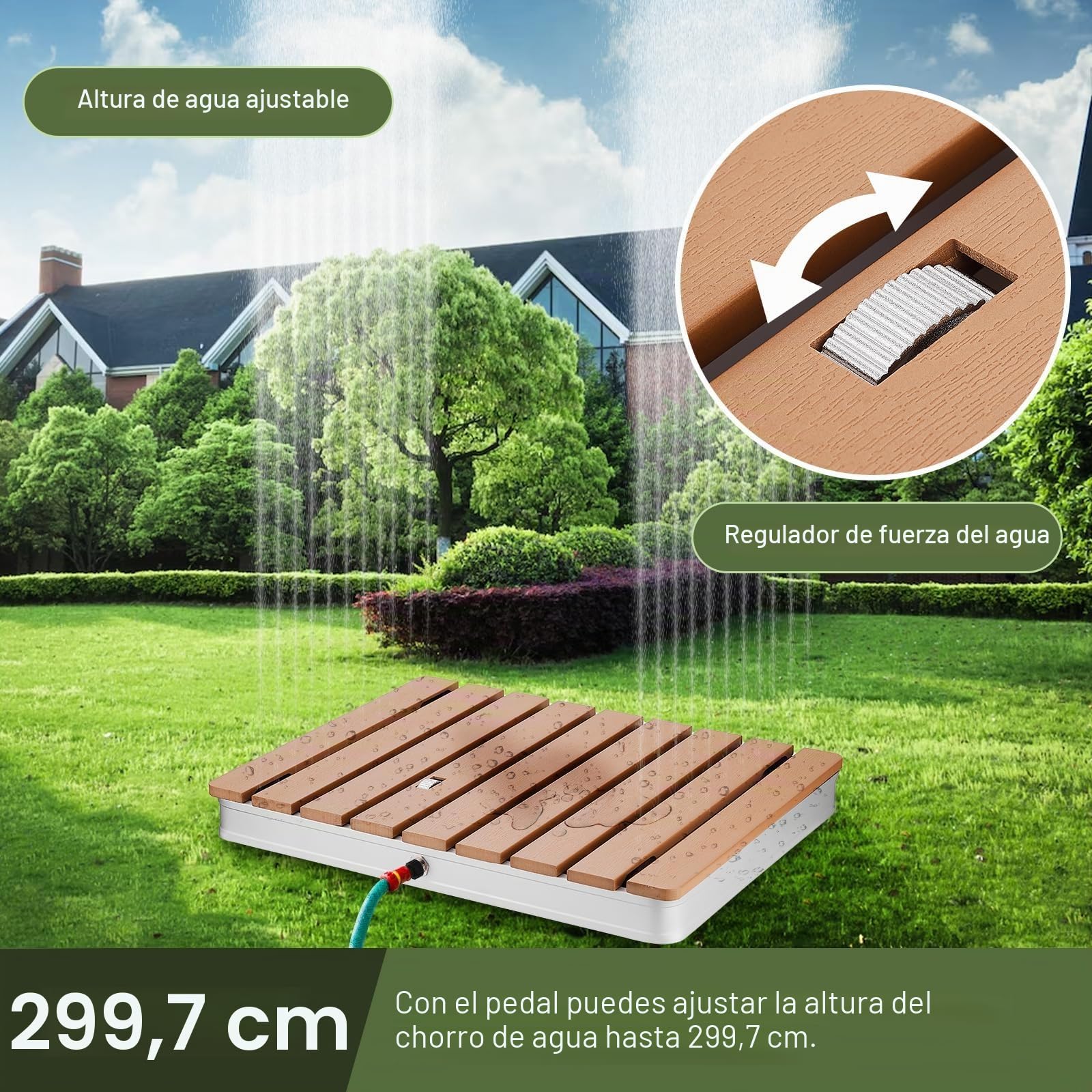 Ducha de jardín, Ducha Exterior, Ducha de Suelo, portátil – Altura del Chorro Regulable y Rueda de pie para ducharse y Jugar con el Agua, Antideslizante
