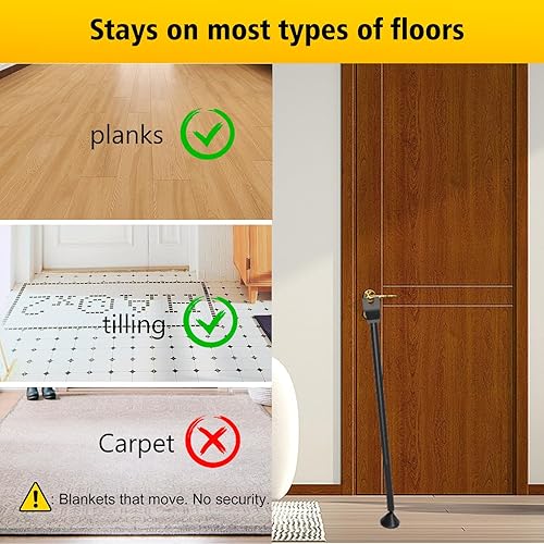 Miniatura 6 de Barra de seguridad para puerta corredera y cerradura de puerta, 1 paquete de barra de seguridad negra resistente para el hogar, barra de seguridad