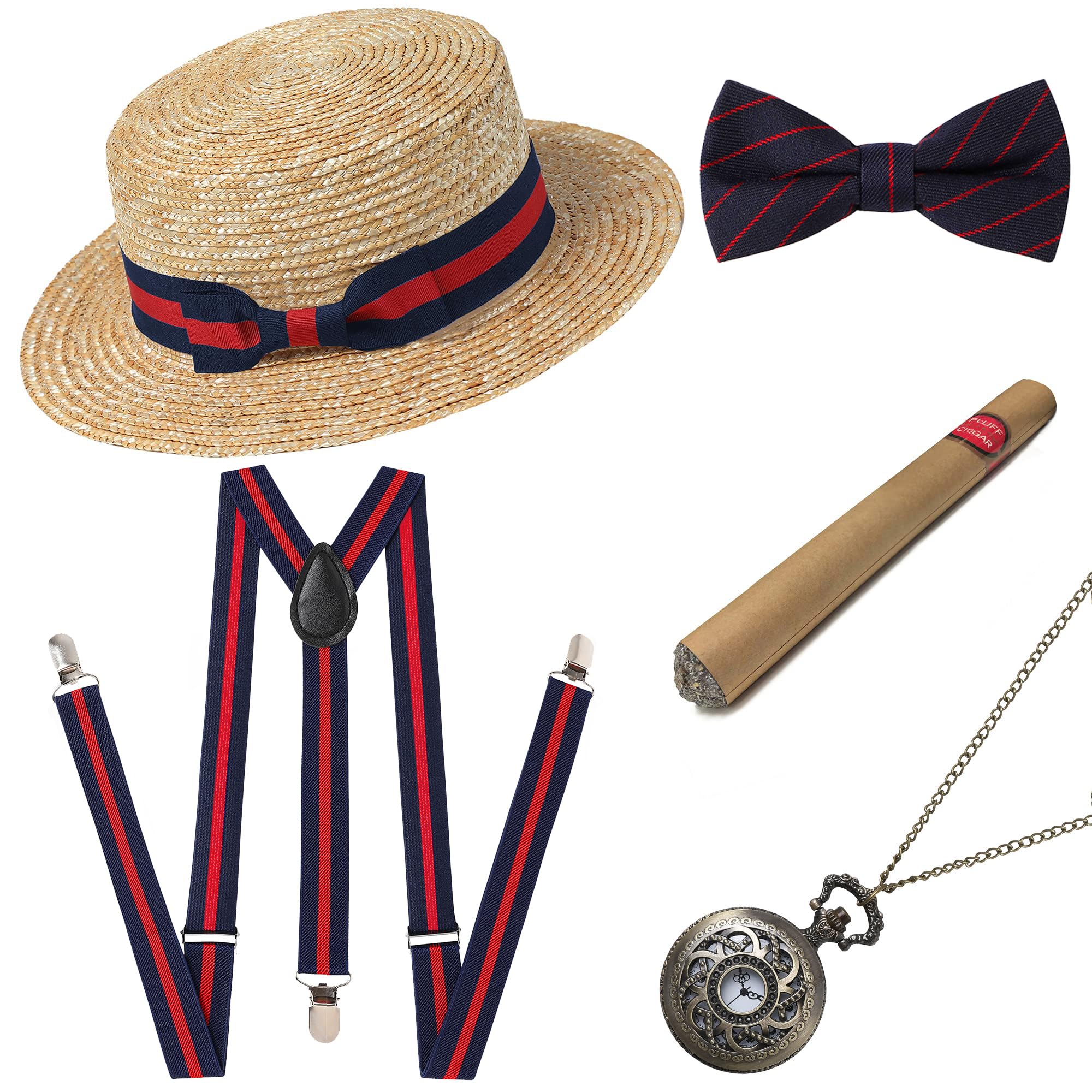 BABEYOND 1920s Mens Gatsby Gangster Costume Accessories Set 30s Manhattan Fedora Hat Suspenders