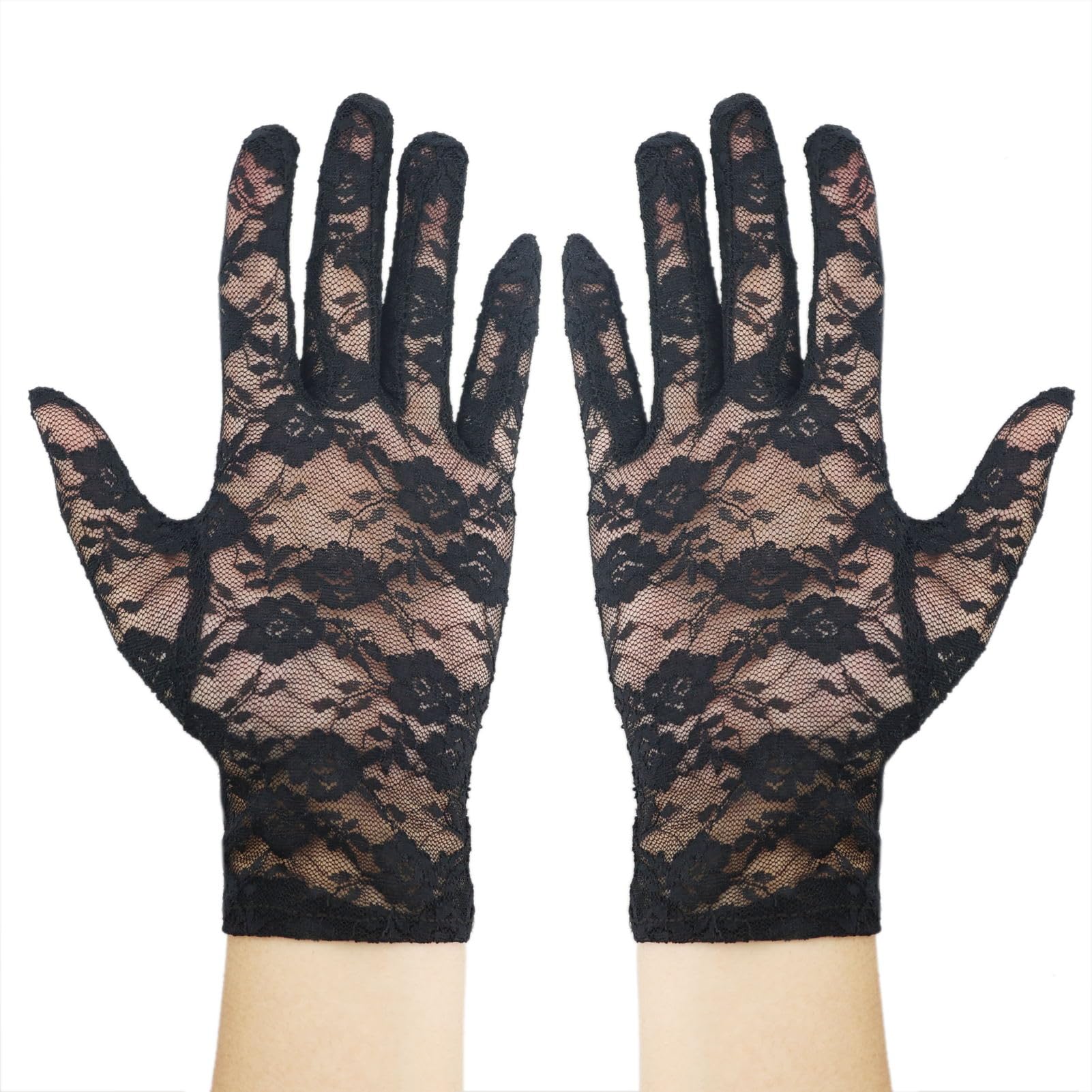 Ltishabiltd Women's Black Floral Lace Gloves Vintage Opera Gloves 1930S, Short Elegant Lace For And Girls Evening Wedding Tea Party Prom Cosplay