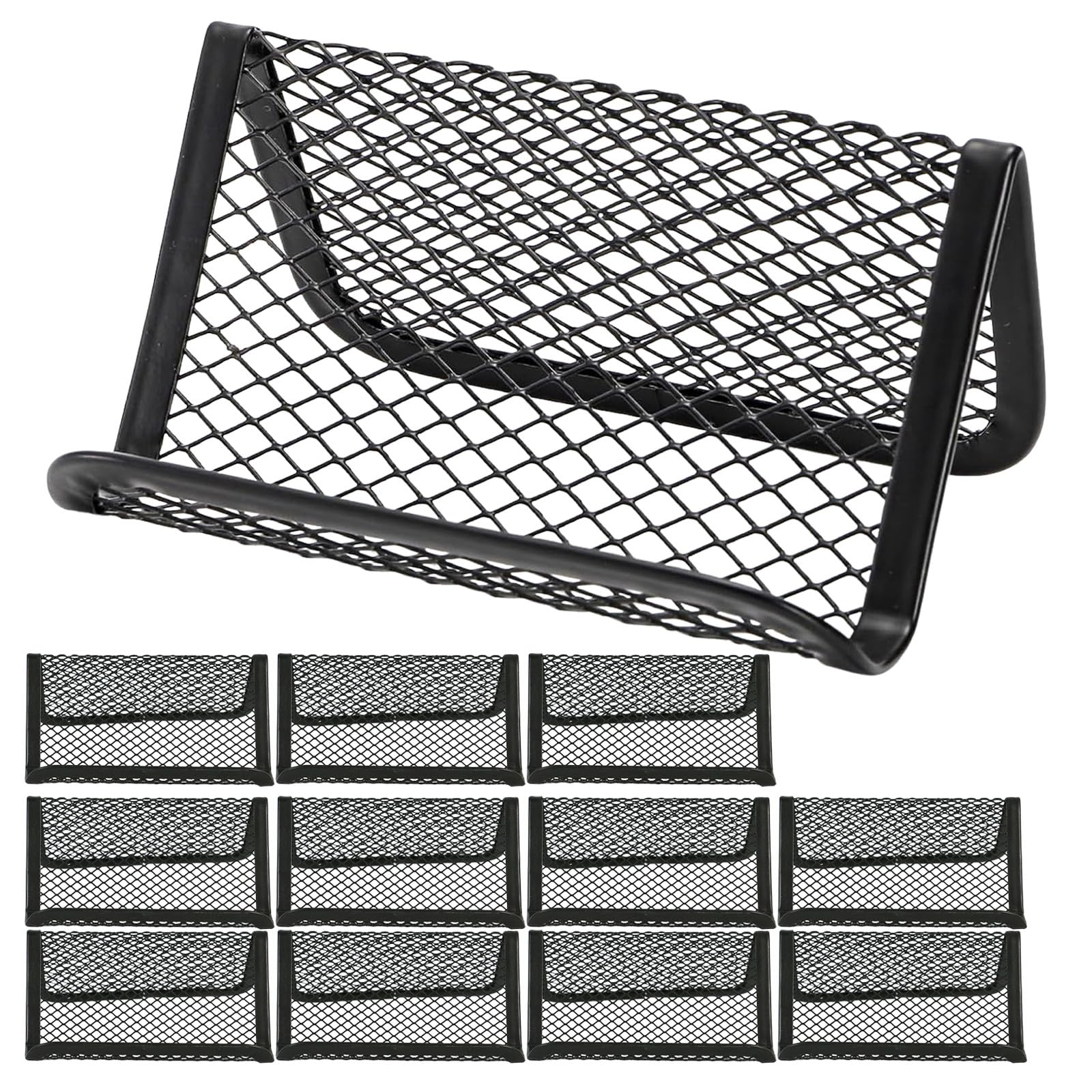 OUNONA 12 tarjeteros de malla para escritorio - Soporte resistente de metal para tarjetas - Organizador de tarjetas de visita para oficina - Pequeño tarjetero de escritorio para el hogar o la escuela