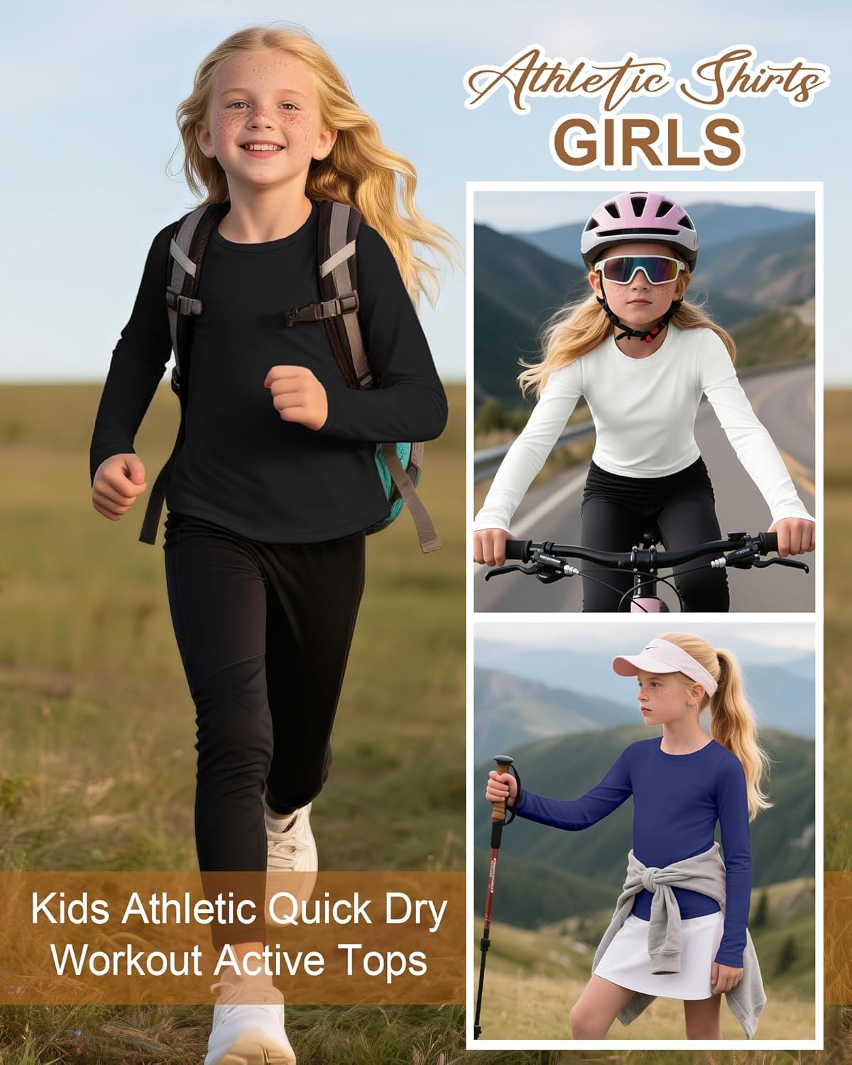 4 Pack Girls Long Sleeve Athletic Shirts Kids Activewear Tops Basic Yoga Crew Neck Sports Teen Youth Tees - Image 4