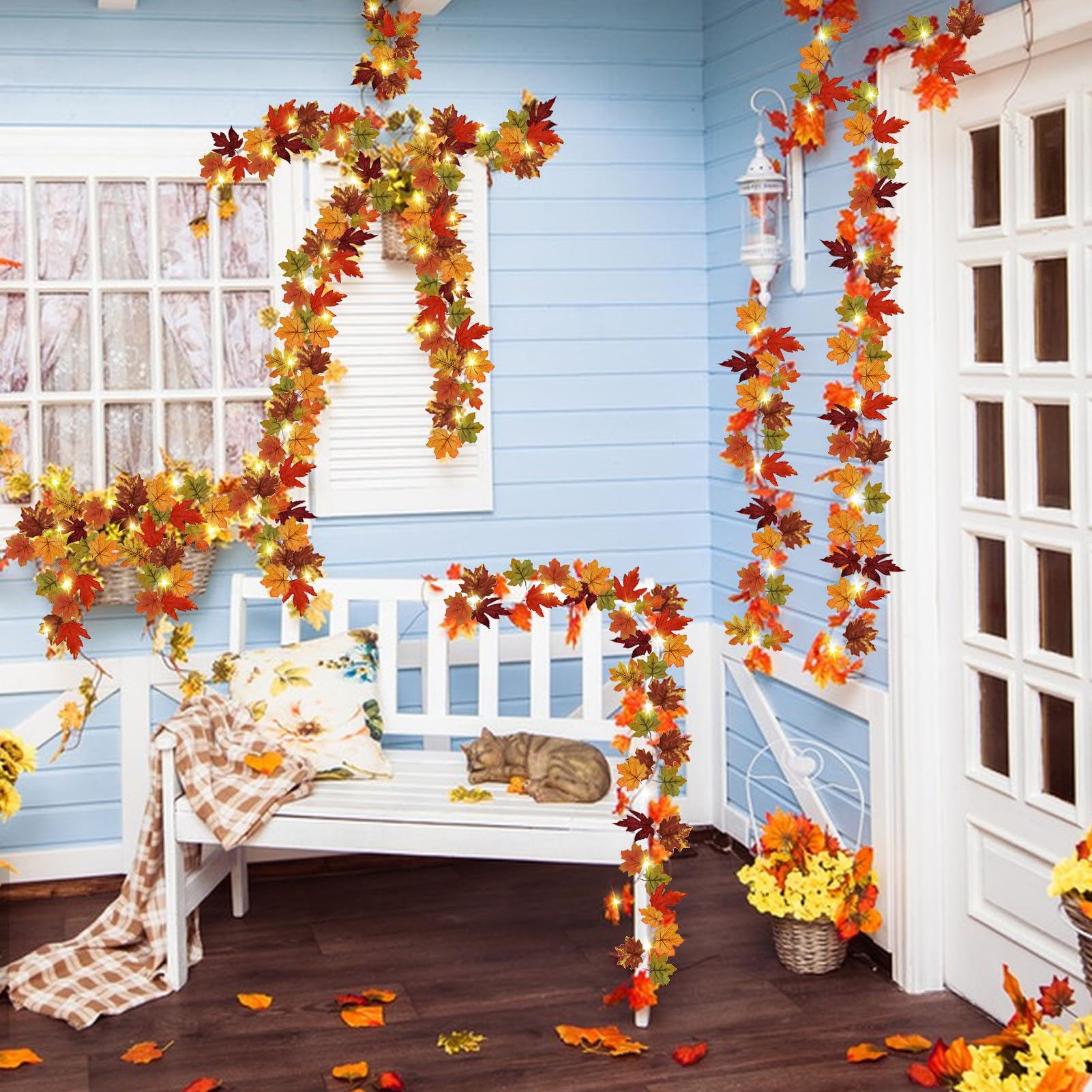 Herbstgirlande 175cm Mit Ahornblättern & Kürbissen - Deko Für Kamin Und Tür