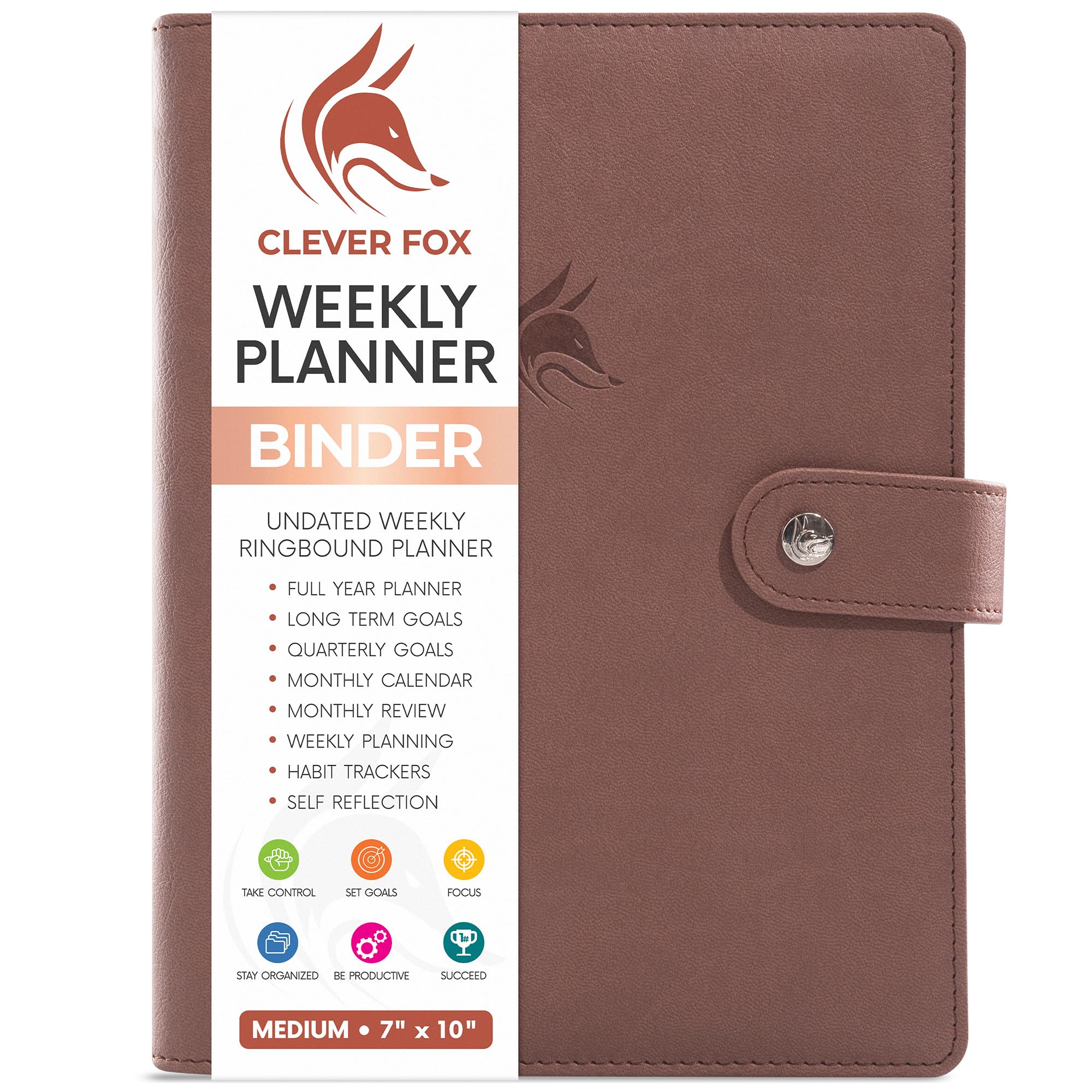 Clever Fox Weekly Planner Binder – Goal Setting Planner for Time Management & Weekly Tasks – Work & Life Organizer with To Do List & Habit Tracker – Undated, 7″ x 9″ Hardcover (Dark Terracotta) — image 1