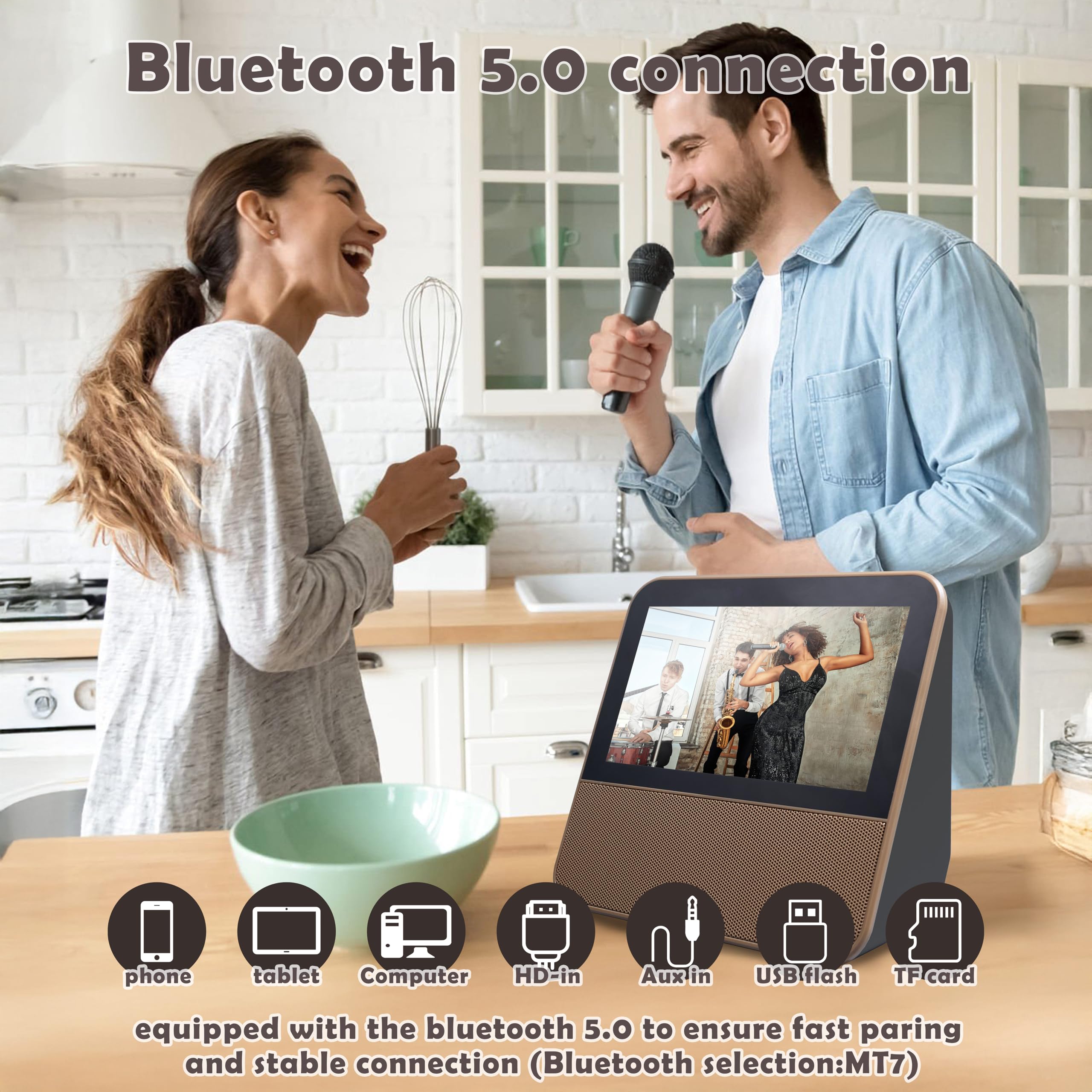 Piccola TV da 7 pollici con touch screen 1080P, macchina per karaoke Bluetooth | Batteria ricaricabile incorporata,Supporto ingresso USB/HDMI,Mini TV portatile con telecomando