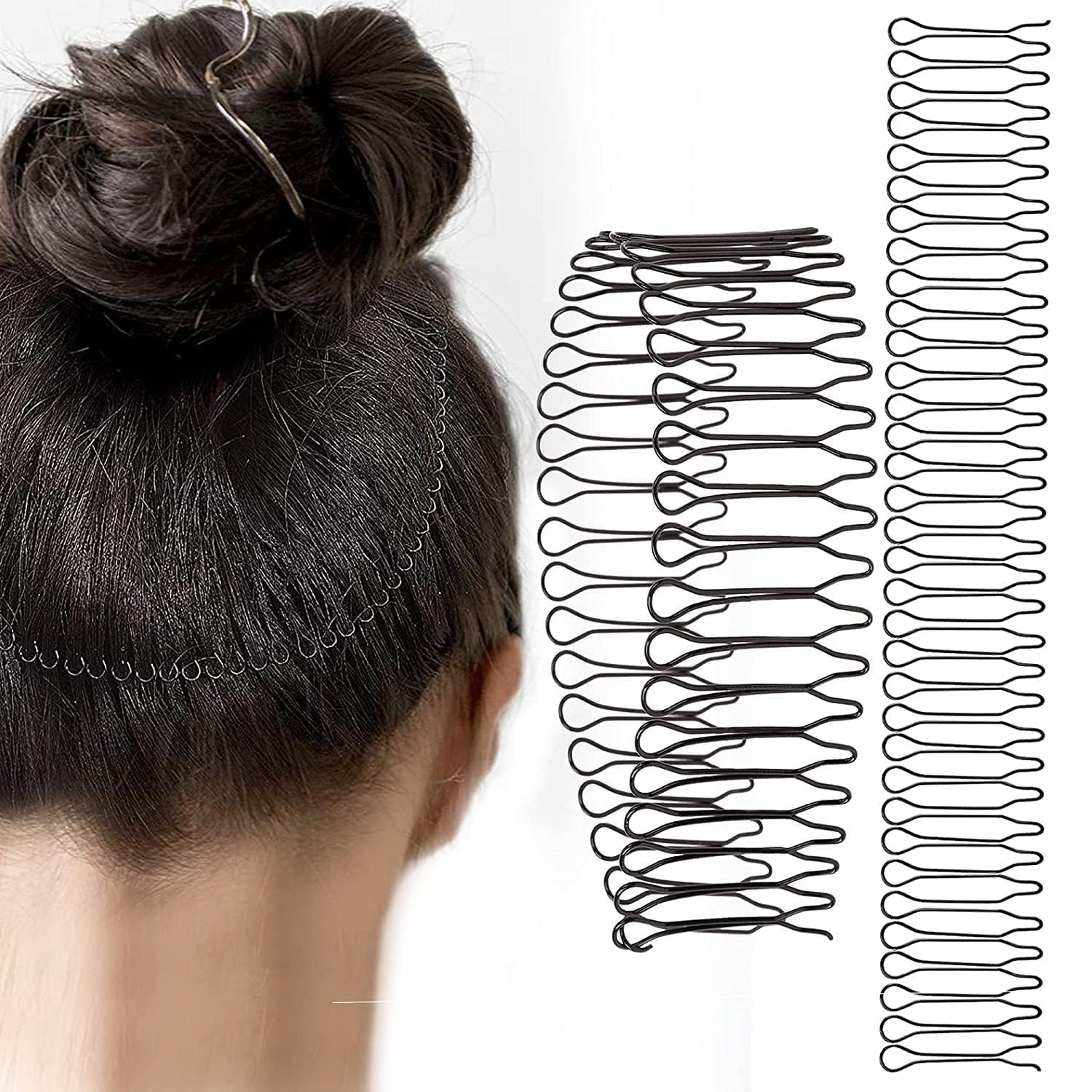 Hair Finishing Fixer Comb for Women | Invisible U Pin Hair Setter Clip for Bangs & Updo Hairstyles | Non-Slip Mini Hair Styling Tool for Girls & Women | Black Hair Accessories (5 Pcs)-image-0