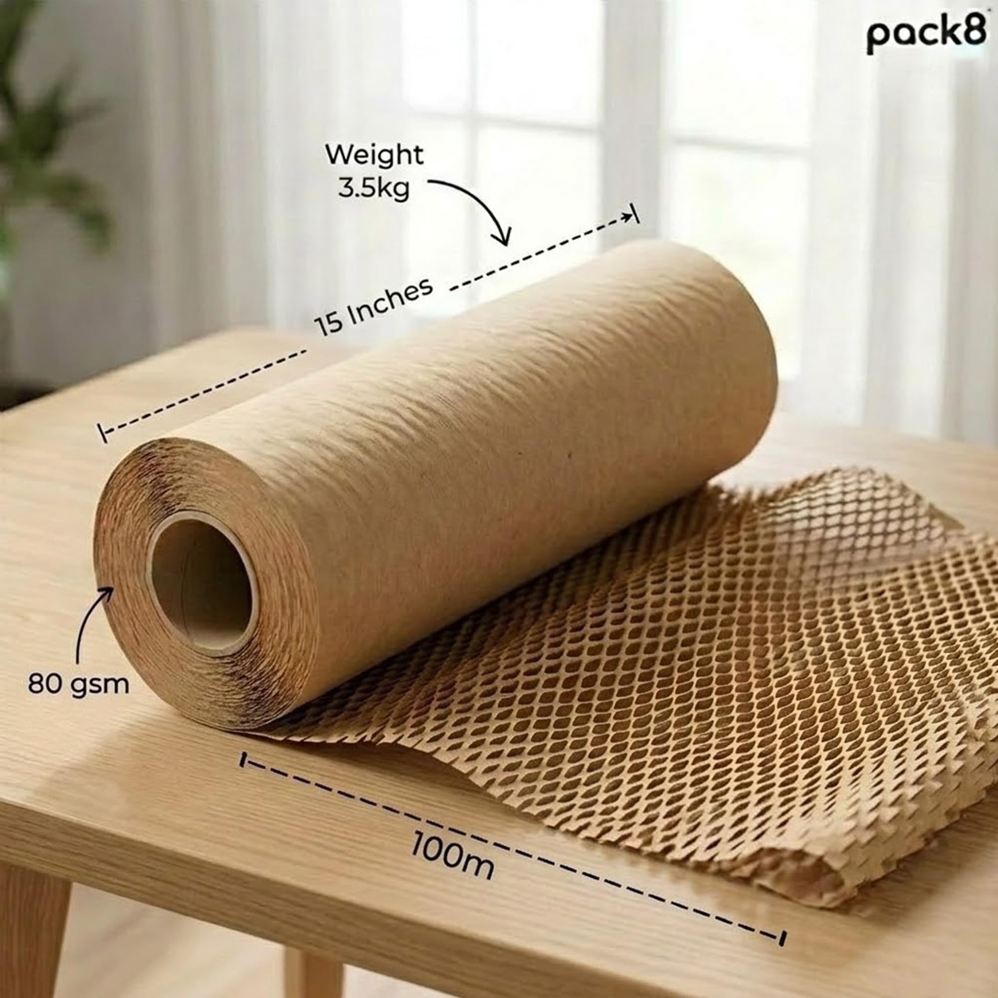 Rotolo di carta a nido d'ape con distributore da 15 pollici x 100 m, imbottitura in pluriball di carta marrone ecologica per oggetti fragili, imballaggio, spedizione, regalo, marrone