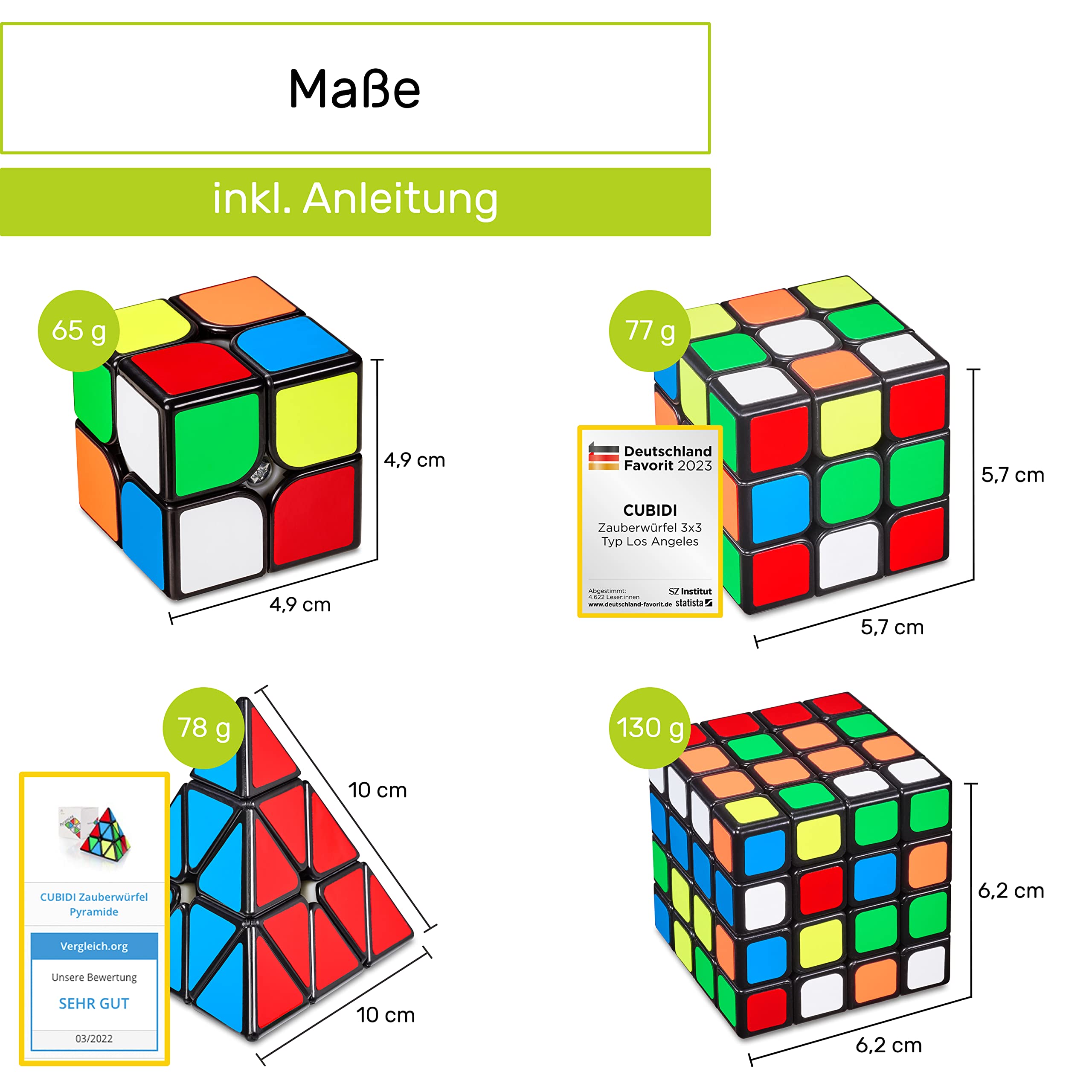 CUBIDI® Zauberwürfel Set - Speed Cube Set 2x2 3x3 4x4 Pyraminx Speedcube, Zauberwürfel für Kinder Erwachsene Anfänger 4 Stück