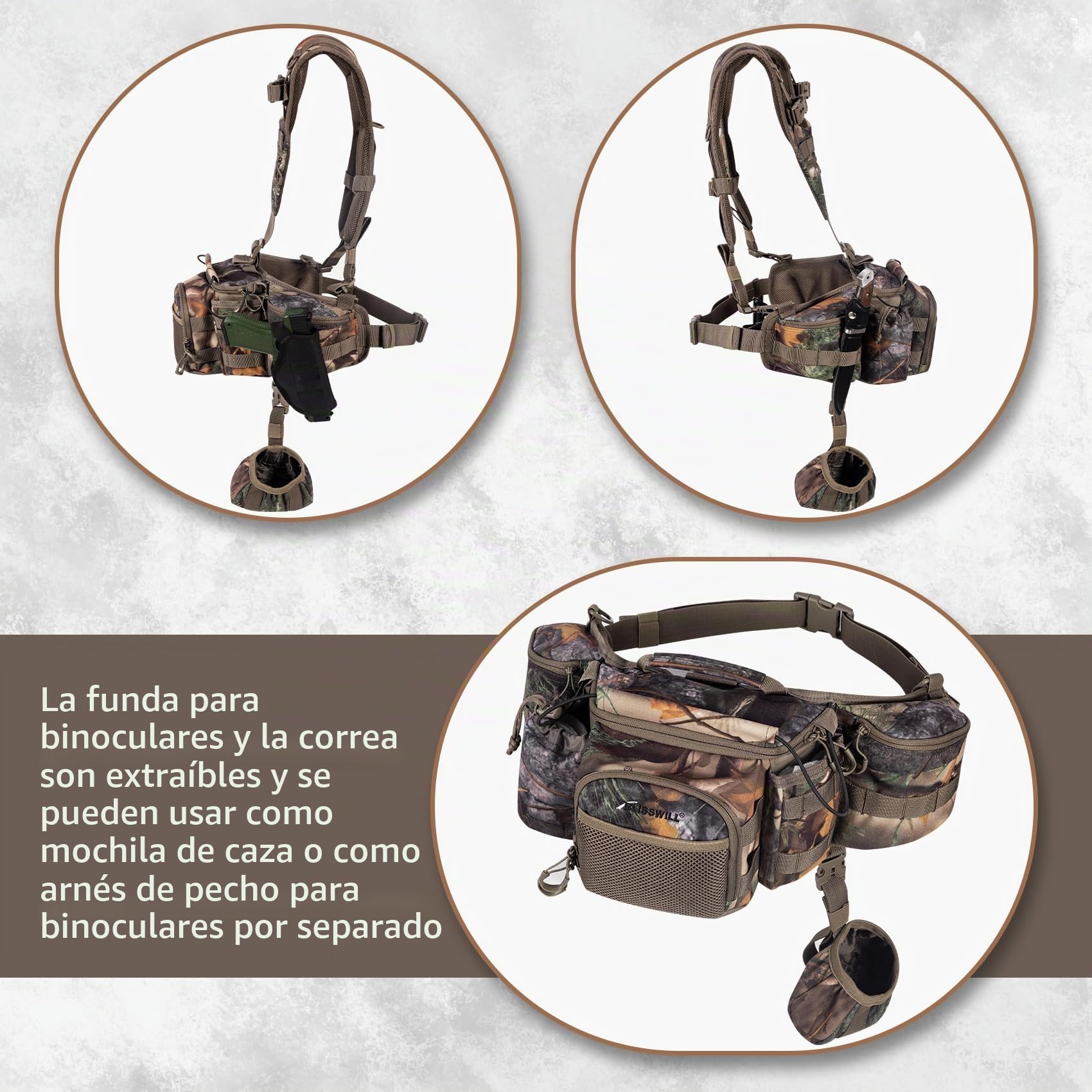 BLISSWILL Mochila de caza para hombres con bolsa de arnés, riñonera con soporte para el hombro, paquete de caza para rifle de arco, regalos de caza