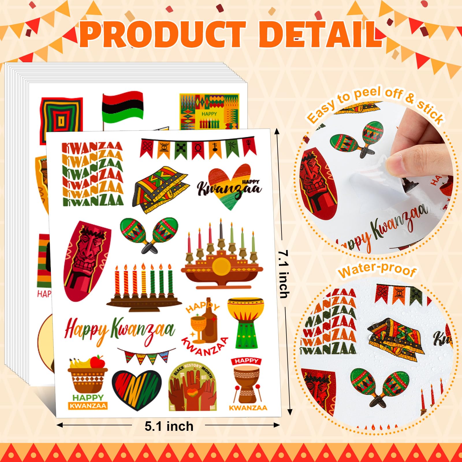 Kwanzaa Stickers for Kids, 258Pcs Happy Self Adhesive Kwanzaa Crafts Stickers for Kwanzaa Party Supplies Favors - Image 3