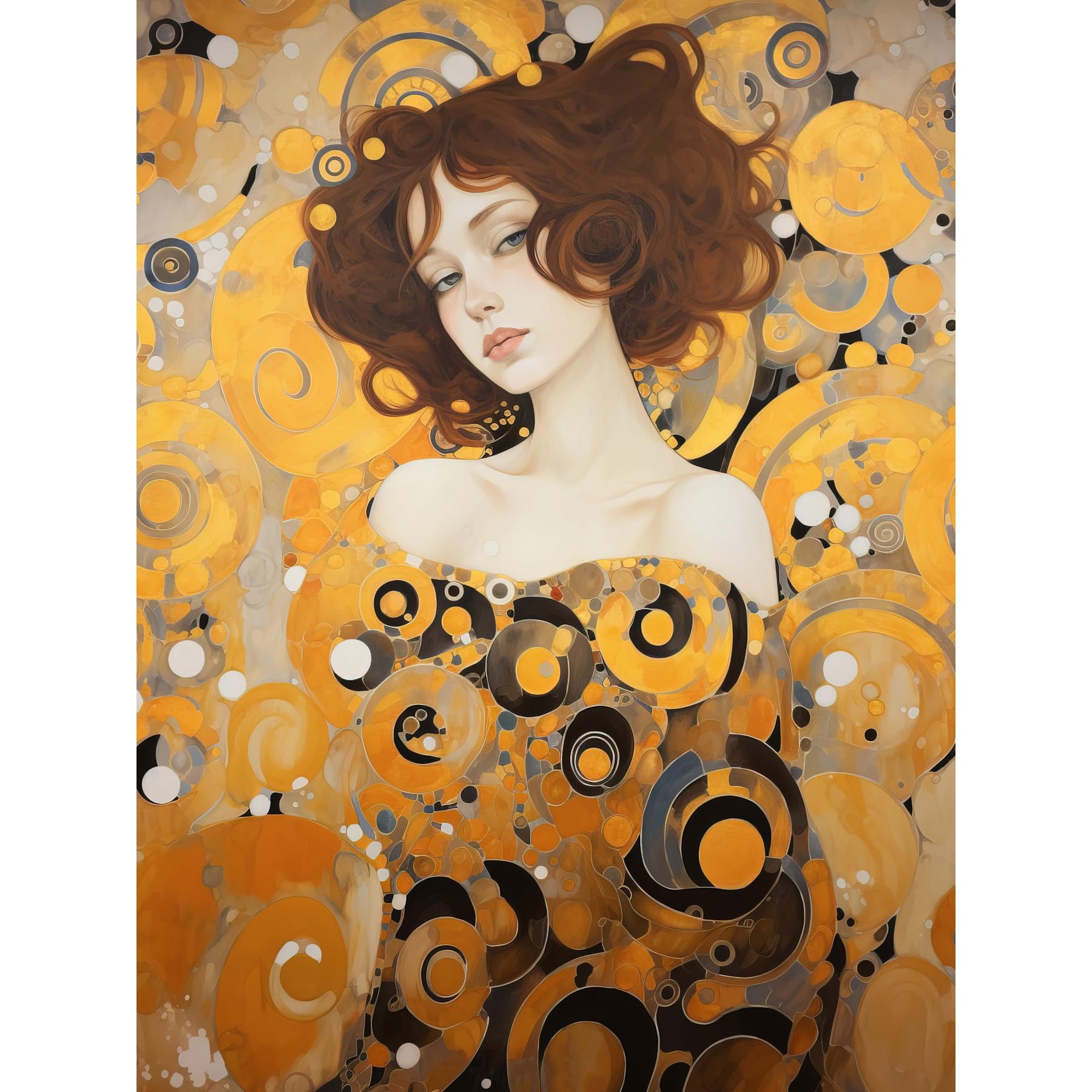 Artery8 Woman Portrait Gustav Klimt Style Oil Painting Gold Brown Artist Muse Art Nouveau Artwork Large Wall Art Poster Print Thick Paper 18X24 Inch