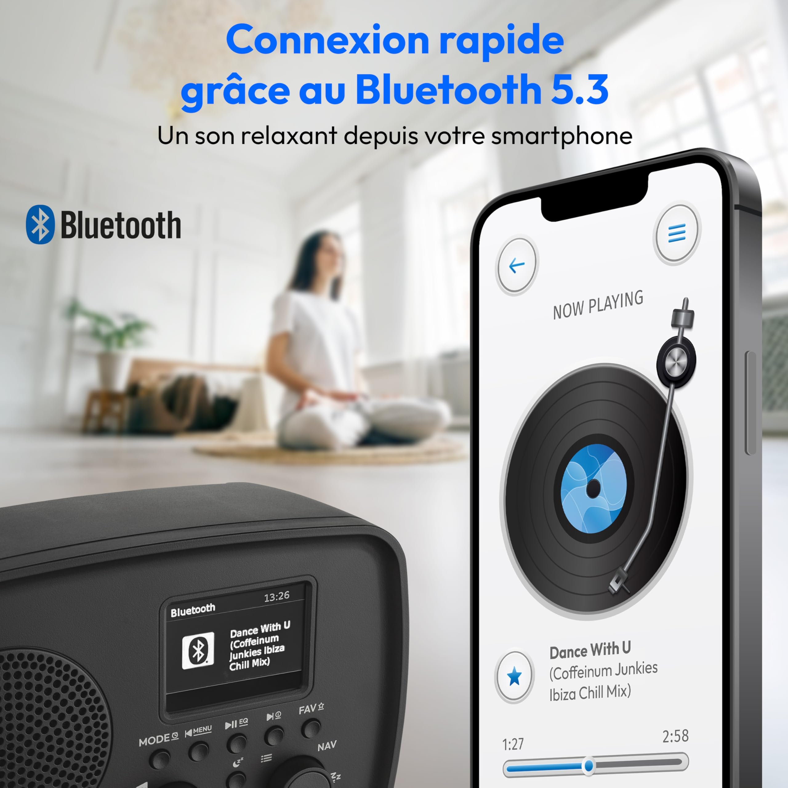 MEDION Radio Dab+ avec Bluetooth DRE-1 (Dab Plus, Radio FM, Protection Anti-Gouttes, antenne télescopique, réveil, Fonction Snooze, variateur d’Affichage, système d’Alerte d’Urgence ASA), Noir