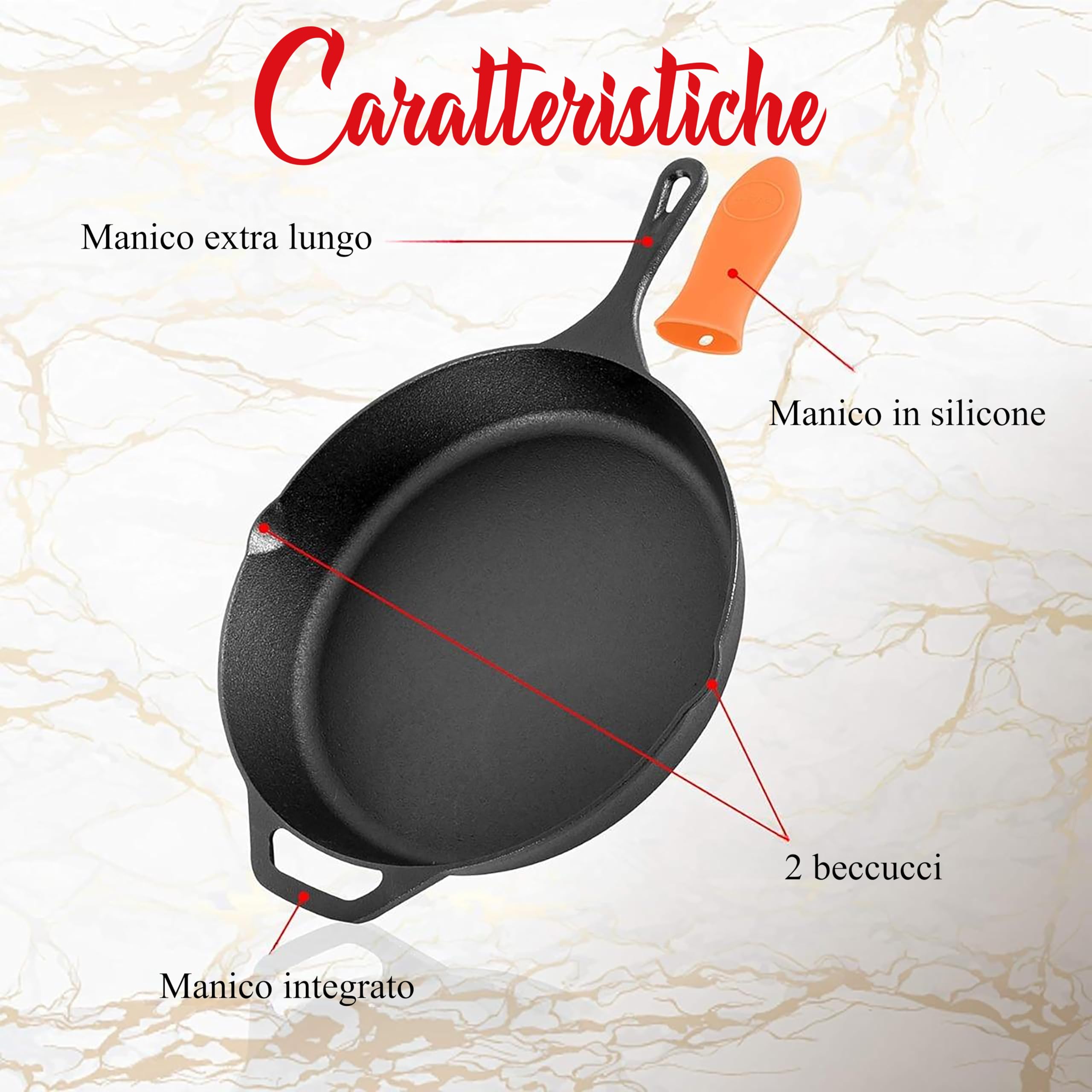 NutriChef Padelle in Ghisa Pre-Condite 25 e 30 Centimetri, Antiaderenti, Manico in Silicone Anti-Scottatura, per Forno, Griglia e Tutti i Piani Cottura