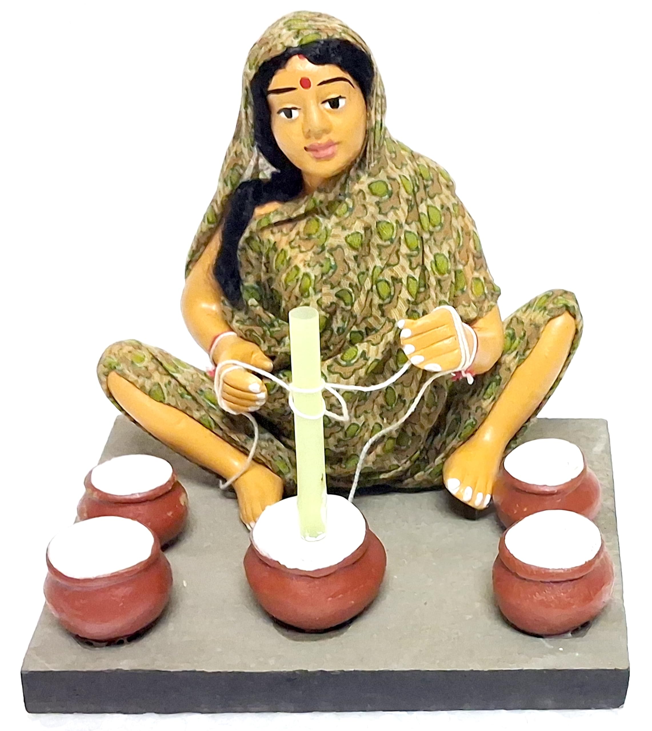 Village Kraft Earthen Terracotta Handcrafted Churner Figurine Miniature Statue for Home Decor Tabletop Living Room Decorative Artwork Show Piece Sculpture for Gifting,Medium,Multicolor,1 Piece