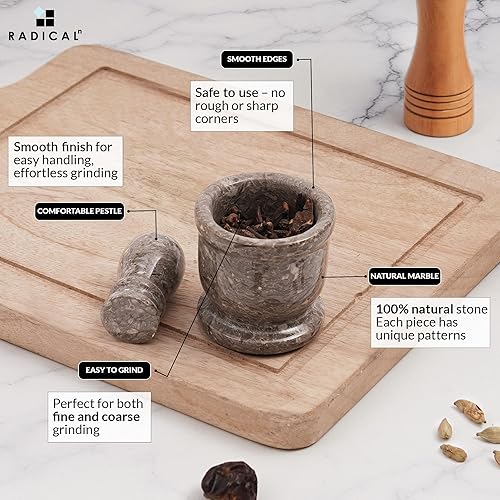 Miniatura 6 de Radicaln Oceanic - Juego de mortero y mortero de mármol portátil hecho a mano de 25 pulgadas tamaño de palma mortero y maja pequeños para
