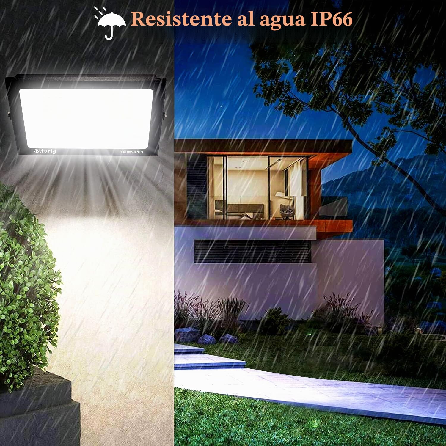 500W Focos LED Exterior, 50000LM 6000K Blanco Frío Proyector Led Exterior, IP66 Impermeable Floodlight, Foco Led para Casa, Garaje, Patio, Camino, Jardín, Terrazas, 720 LEDs