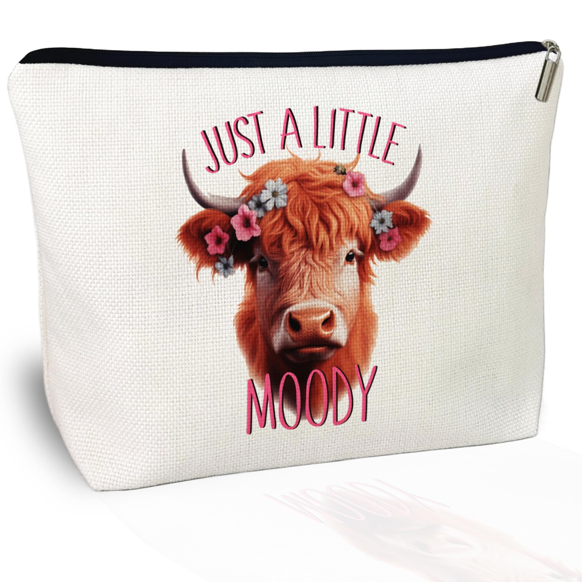 CLHHM Pink Highland Cow Makeup Bag for Women Cute Moody Cosmetic Bag for Travel Toiletry Gift for Highland Cow Lovers Frie...
