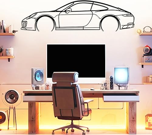 Miniatura 8 de DecoSoul 911 Silueta de coche de metal para pared, coche deportivo, línea de decoración de silueta automotriz, cueva de hombre, regalo para novio y