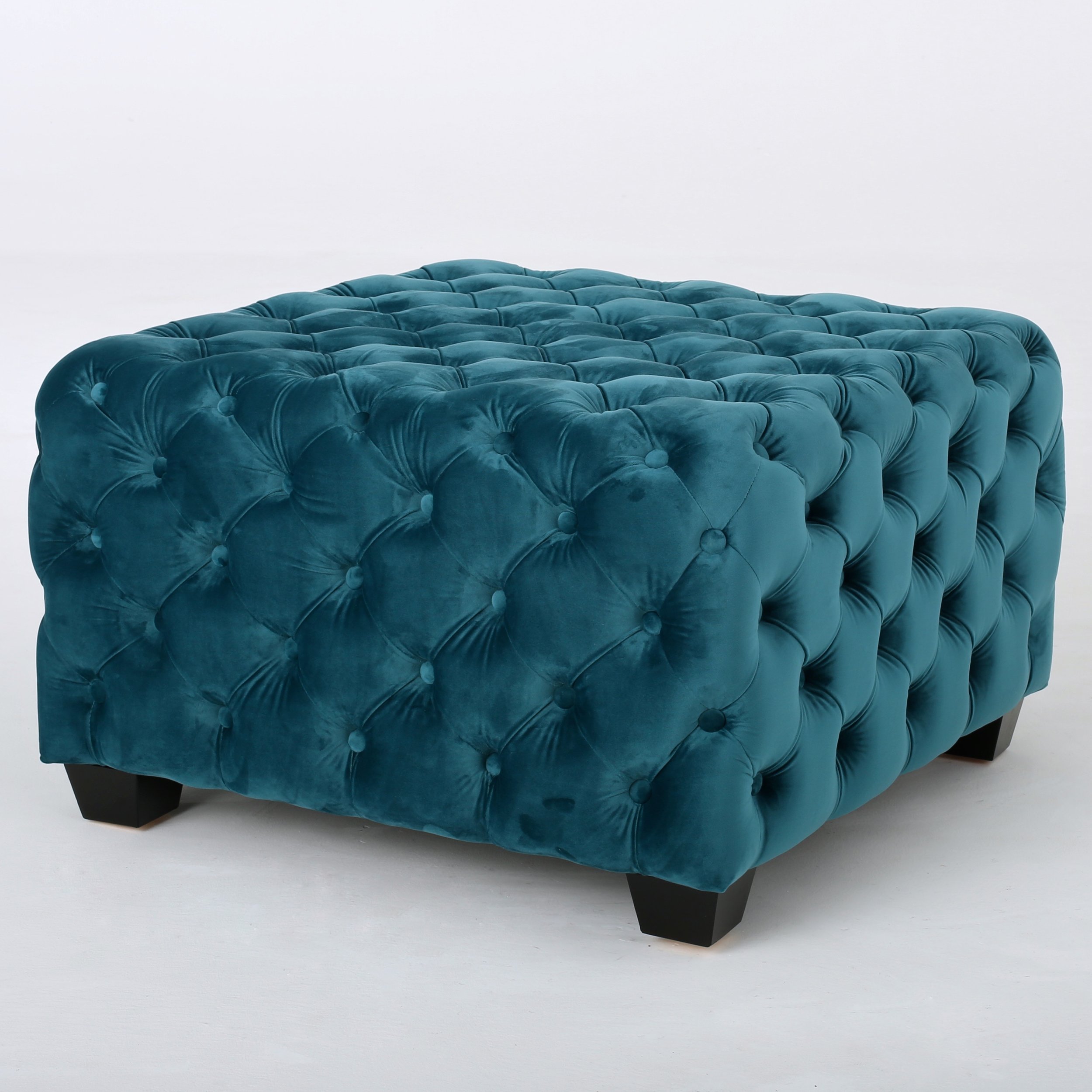 Great Deal Furniture Provence Modern Glam Button Tufted Velvet Ottoman
