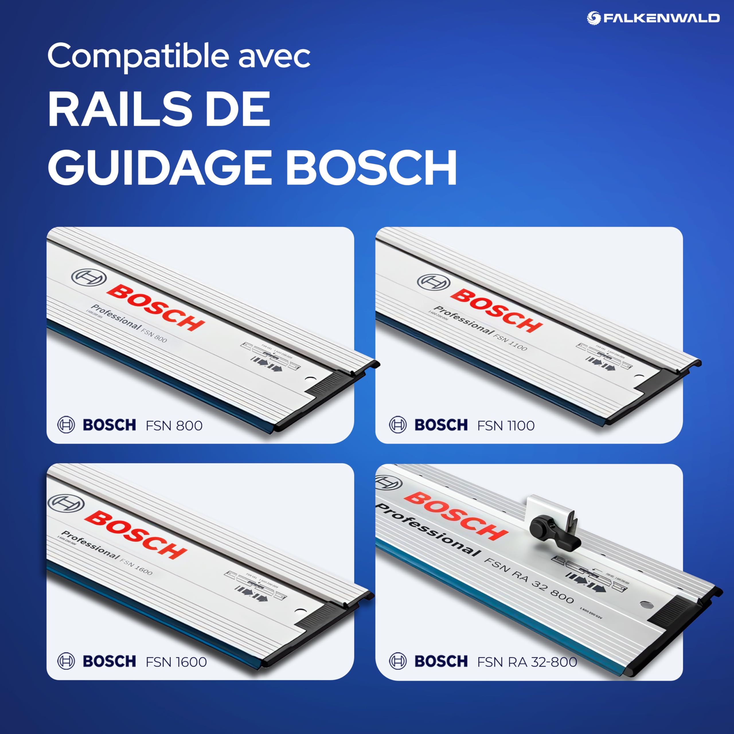 Falkenwald® Jeu de 2 Serre Joints à Libération Rapide pour bosch - Largeur de Serrage 150 mm et 240 mm - Force de Serrage Maximale de 68 kg pour Travail du Bois, des Métaux et DIY