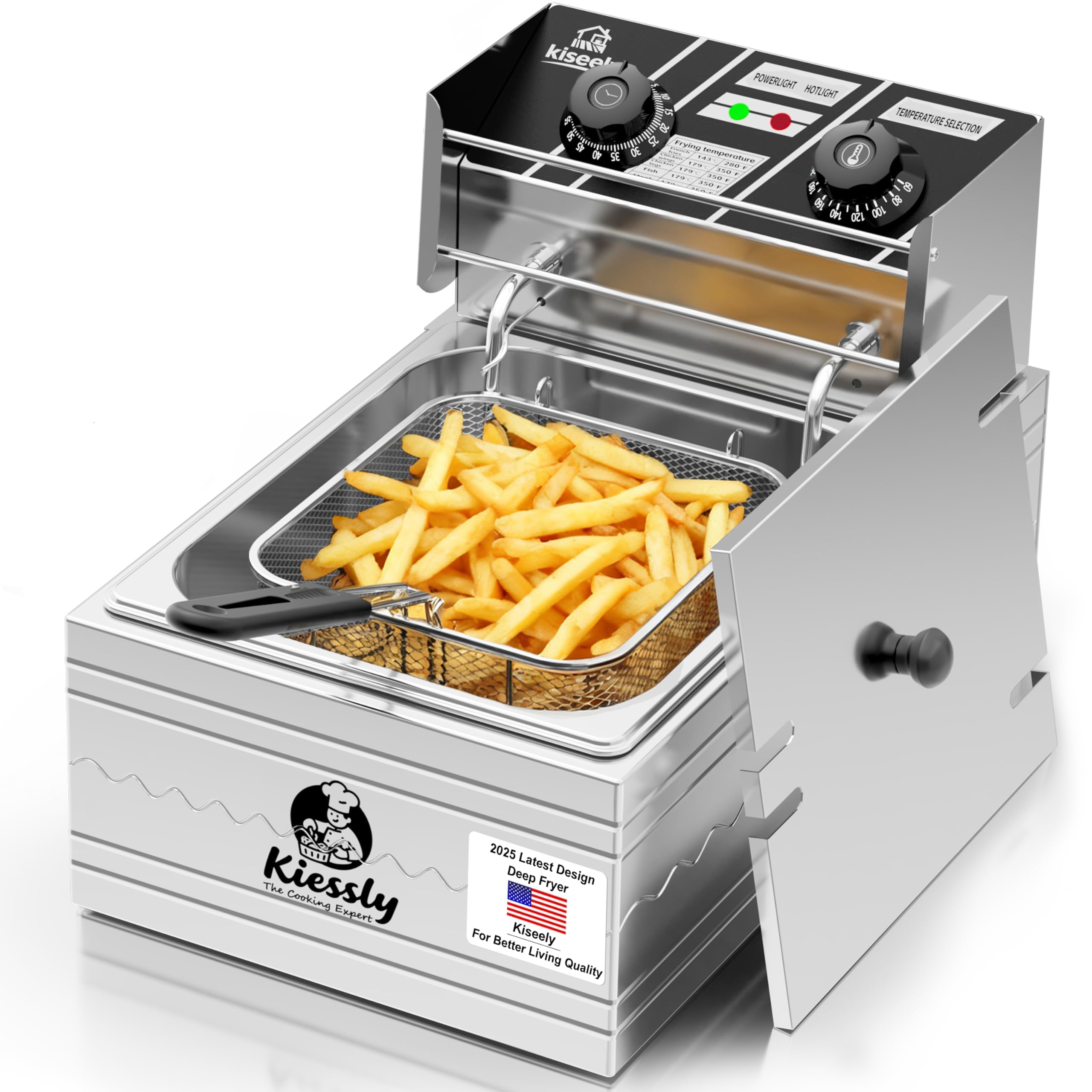 Friteuse 20L Electrique INOX, Friteuse Commerciale 3500 W avec paniers et couvercles, double cuve, avec contrôle de la durée et de la température (Friseur unique 10L NQ7)
