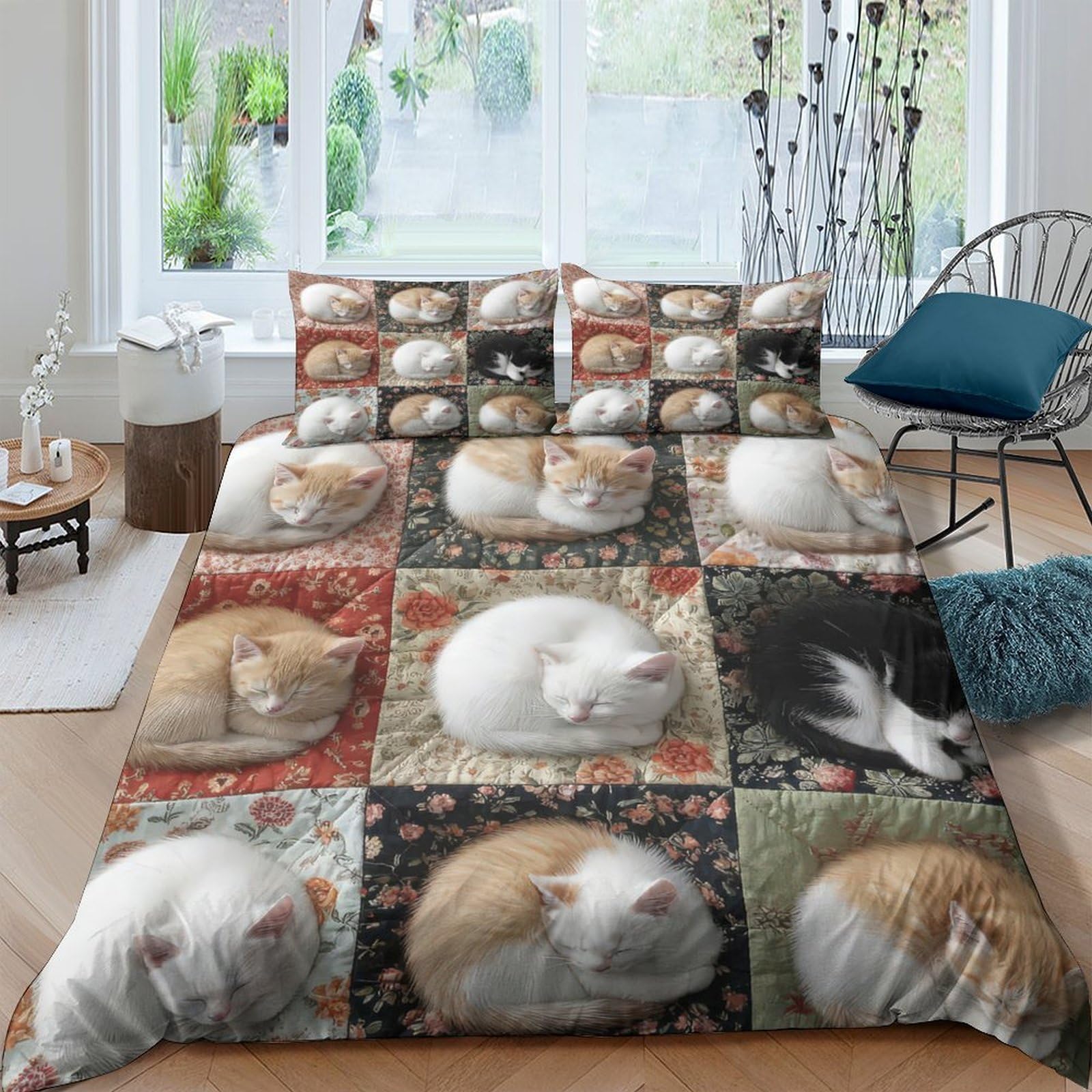 Ctjqhvkz Style-1 3D Printed Sleeping Cat Fitted Sheet Microfiber Soft Breathable Patchwork Cat Bed Cover For Bedroom Dorm Mattress Protection Decor Single（135X200cm）