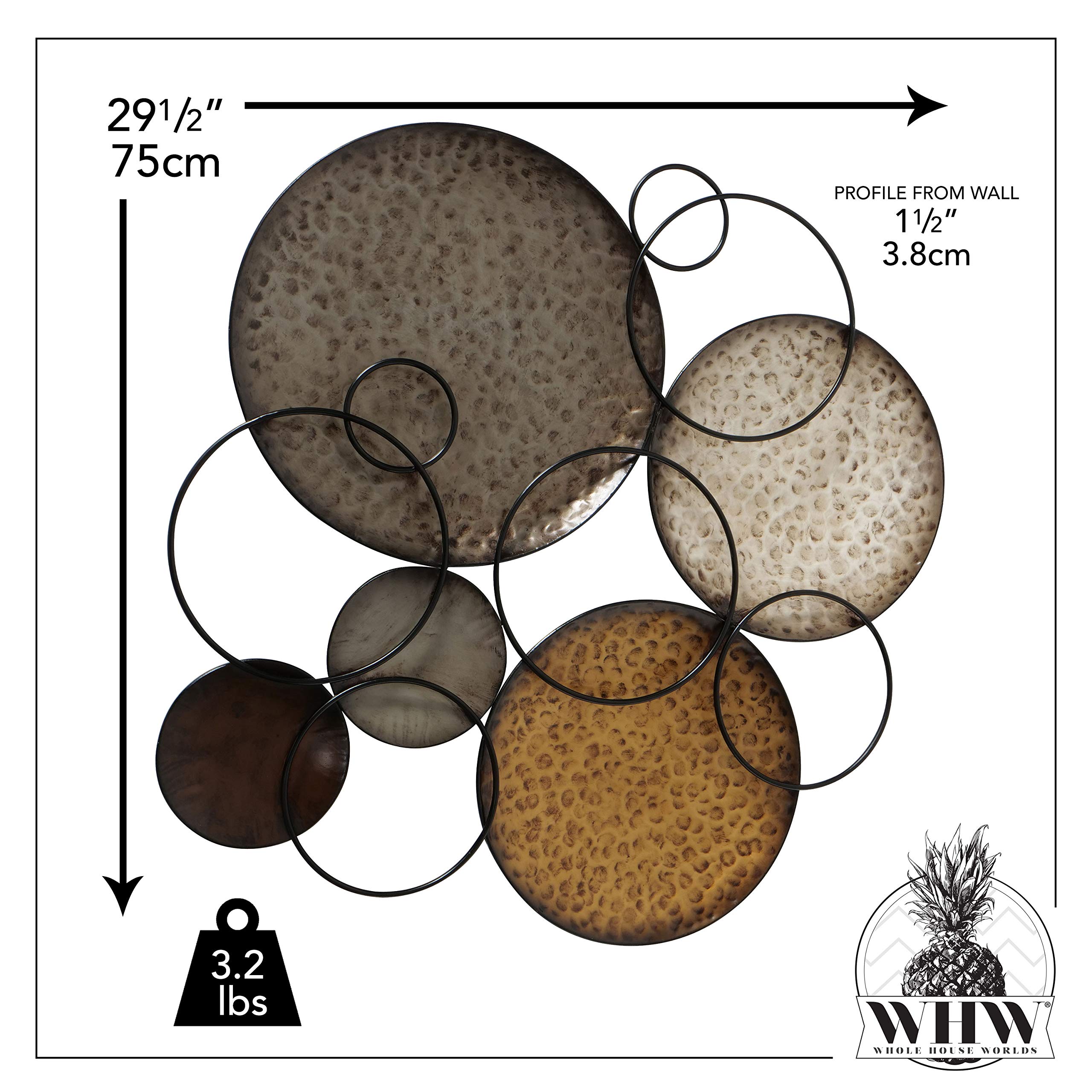 WHW Whole House Worlds MODERNIST HOME Floating Ring and Circles, Abstract Metal Wall Art, Artisan Crafted, Rustic Gray, Pewter, Gold Gilt, Silver, Painted Iron, 29.5 Inches