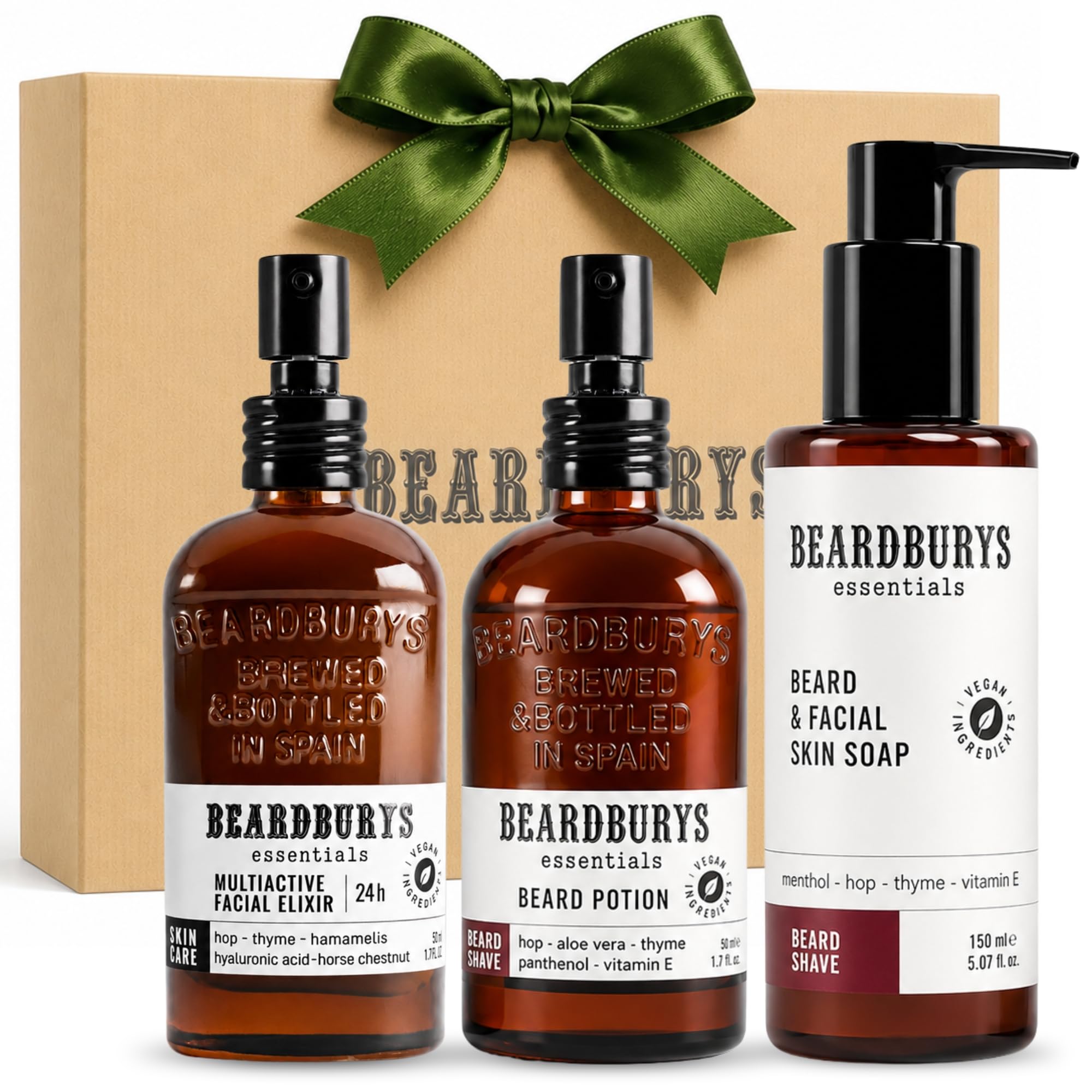 Essentials Skincare – Confezione per la cura del viso da uomo quotidiano | Include detergente barba e viso + crema idratante + balsamo barba, anti-rughe, senza prurito e formula ad assorbimento rapido