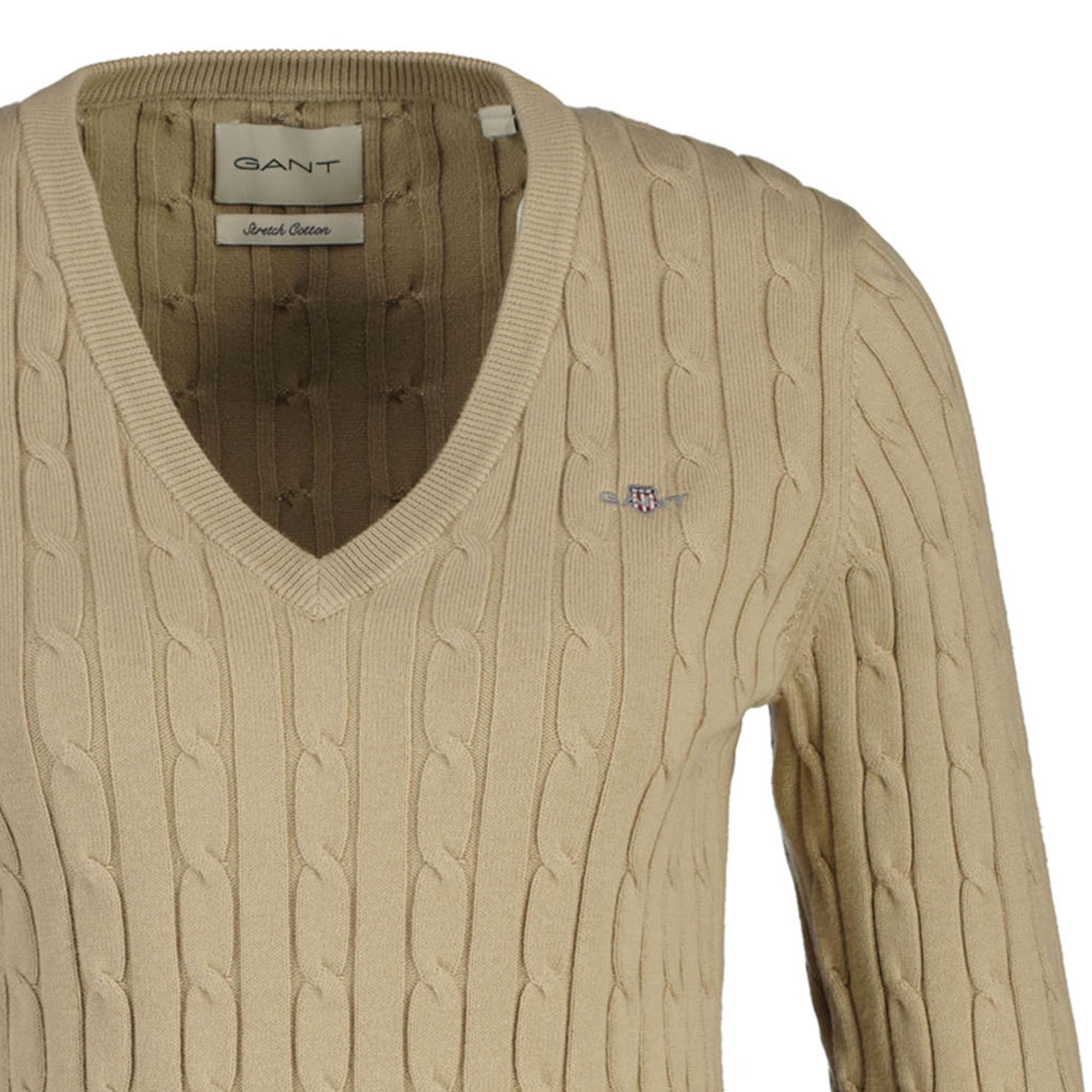 Gant Damen Stretch Cotton Cable V-Neck Pullover