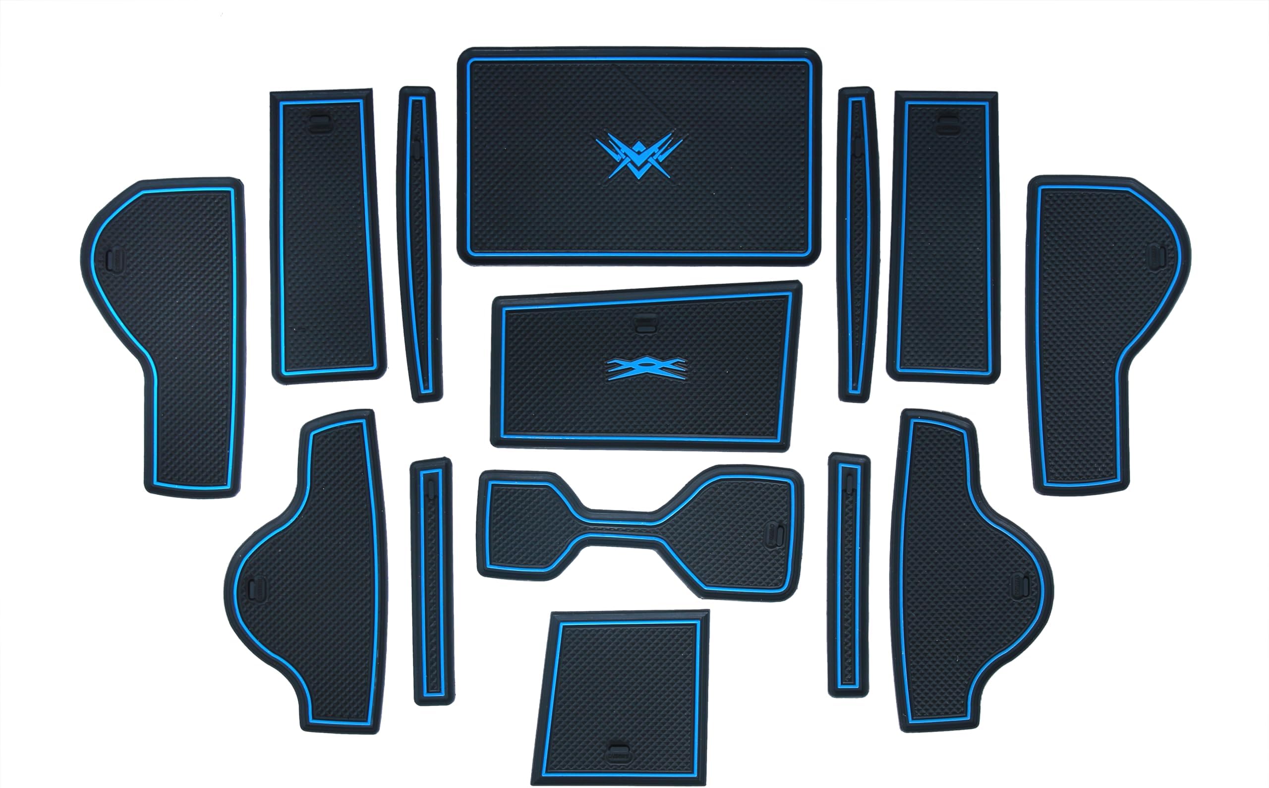 Car Drome - The Mat Store® | Door Cup Mats for Kia Sonet Premium Sporty Interior Car Accessories Set of 14 Pieces (Blue Trim)
